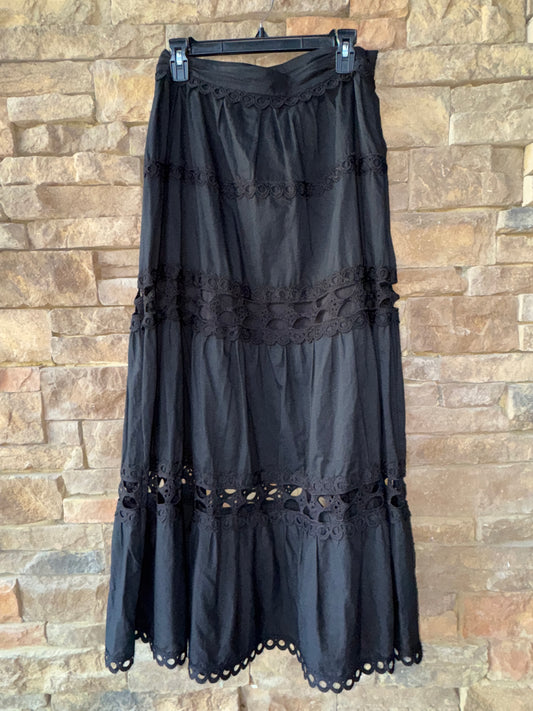 Black Eyelet Maxi Skirt L