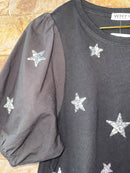 Black Mini Star Dress Ruffle Hem M