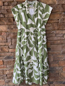 Crosby Green & Cream Maxi Flutter Sleeve M