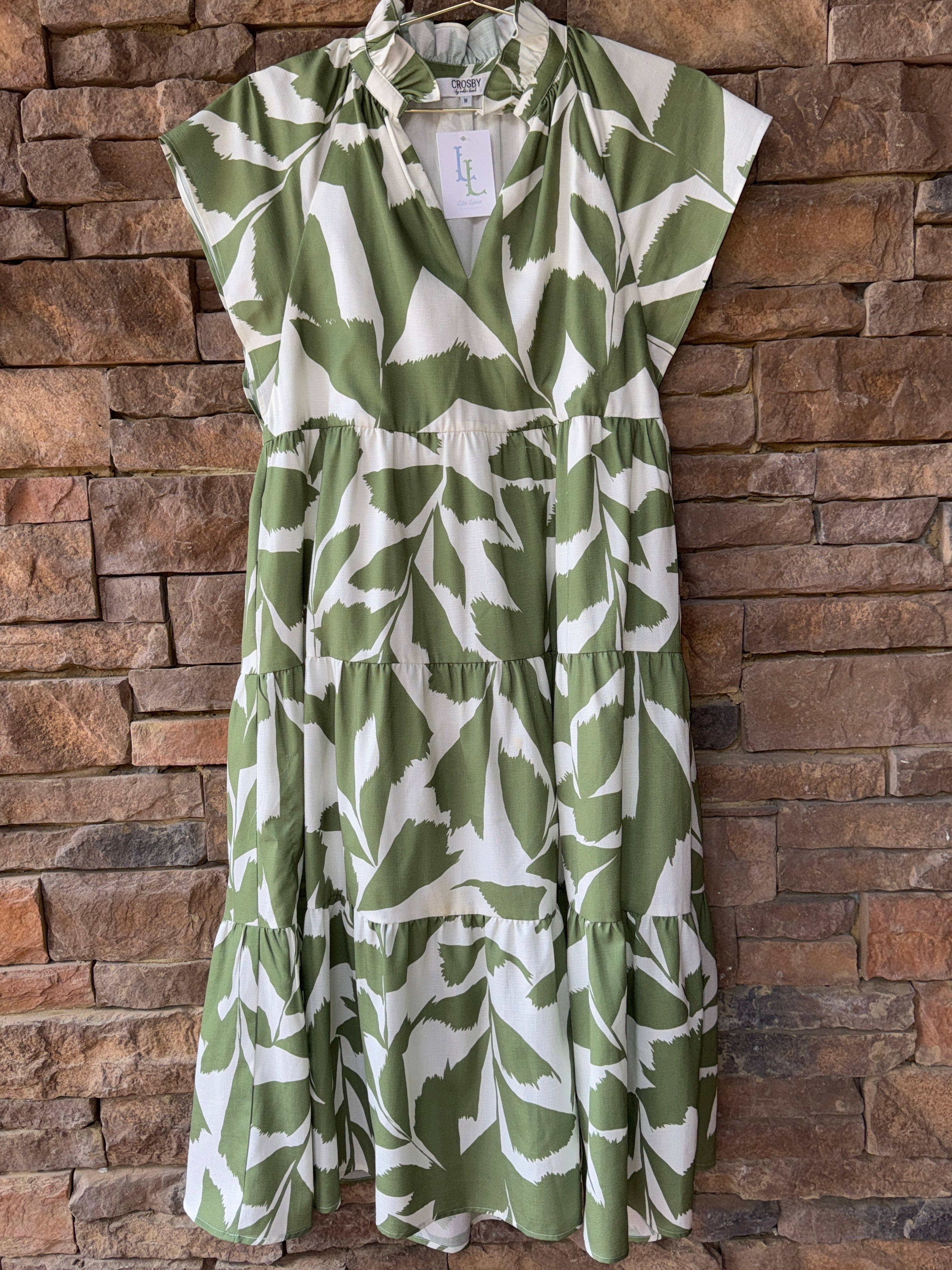 Crosby Green & Cream Maxi Flutter Sleeve M