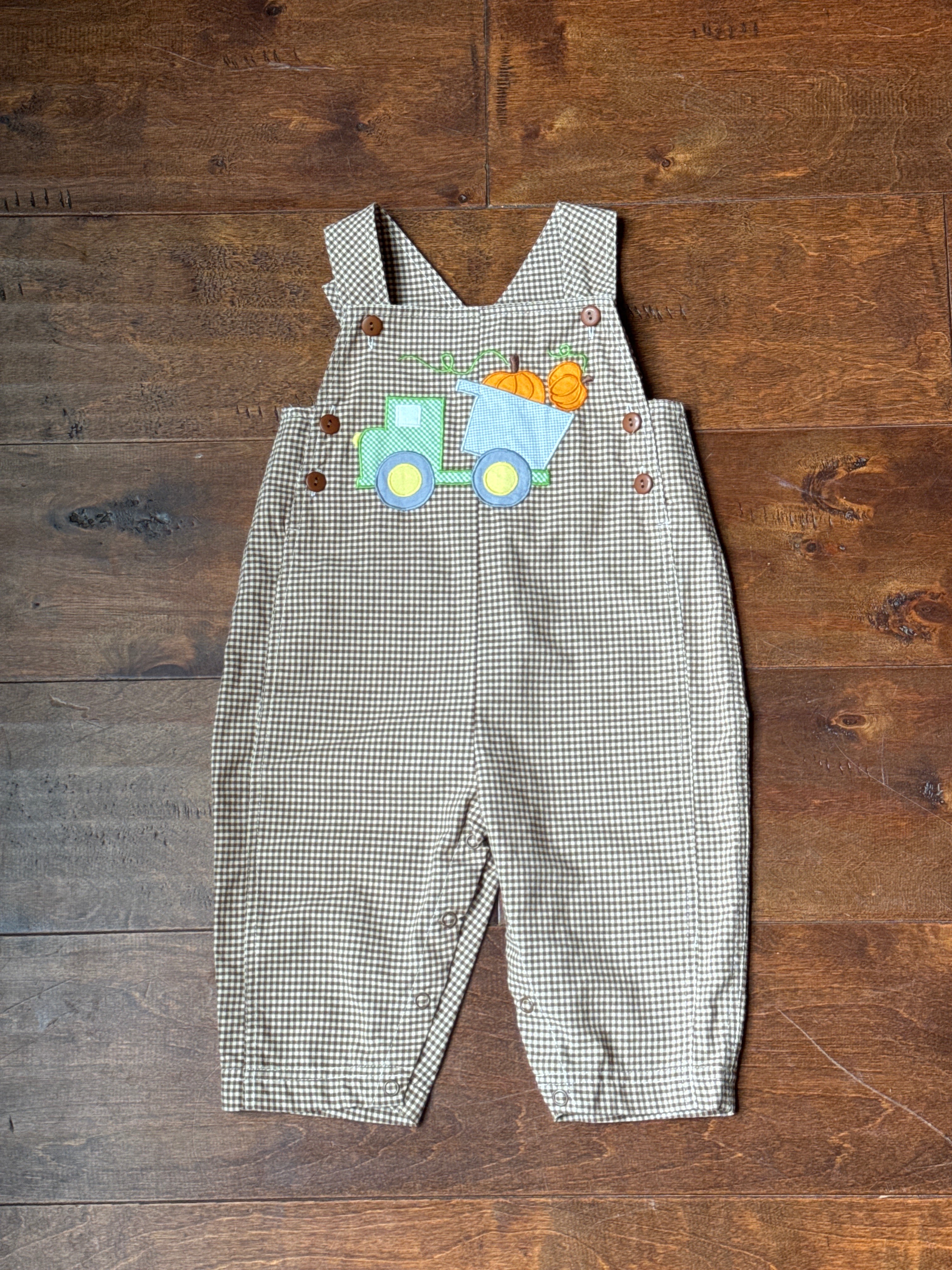 Pumpkin Dumptruck Gingham Longall 12M