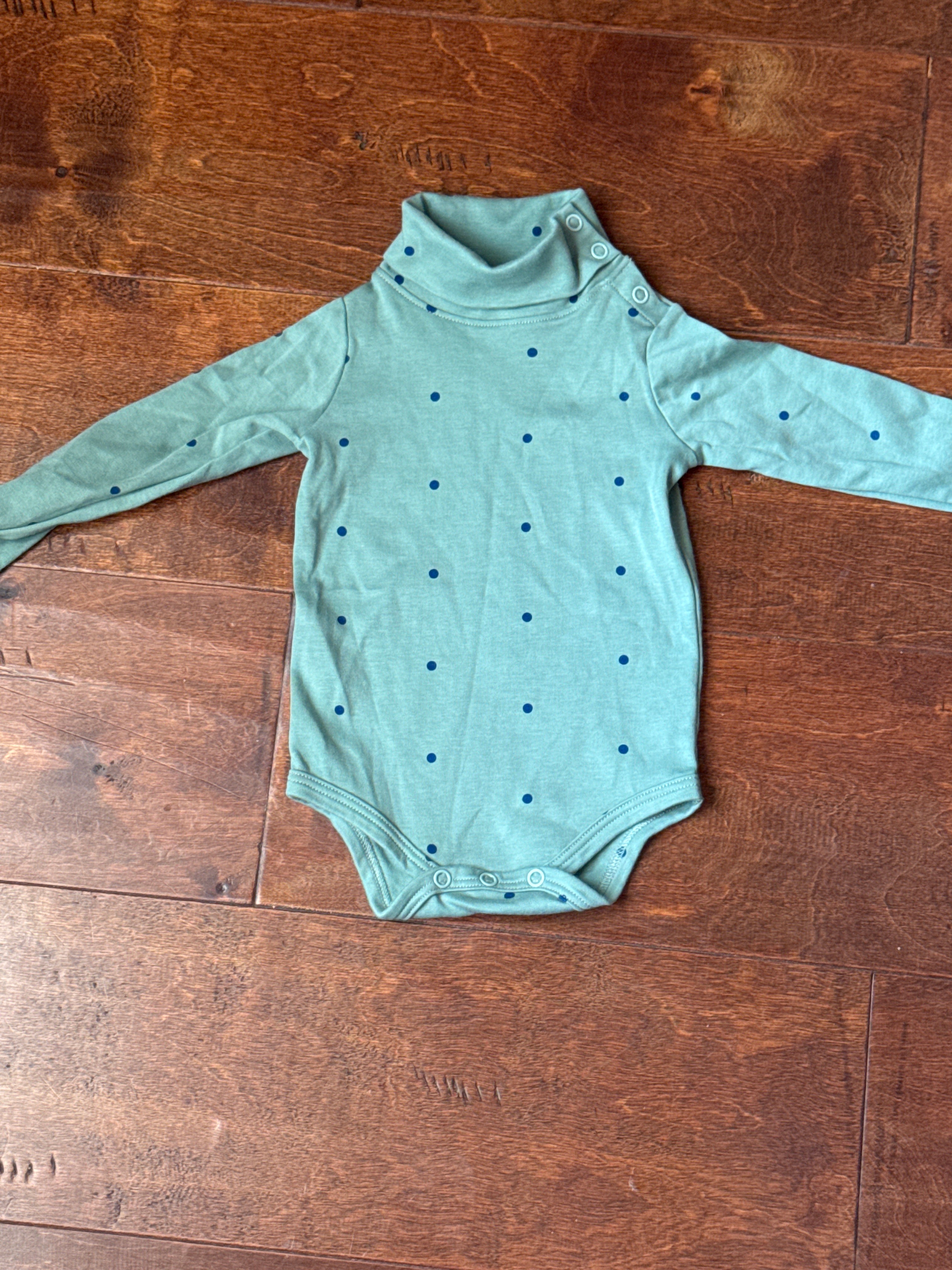 TBBC Olive and Navy Dot Turtle Onesie 6-12m