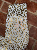 Gold and White Leopard Foil Leggings L