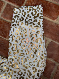 Gold and White Leopard Foil Leggings L