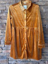 Jodifl Texas Orange Velour LS Swing Dress L