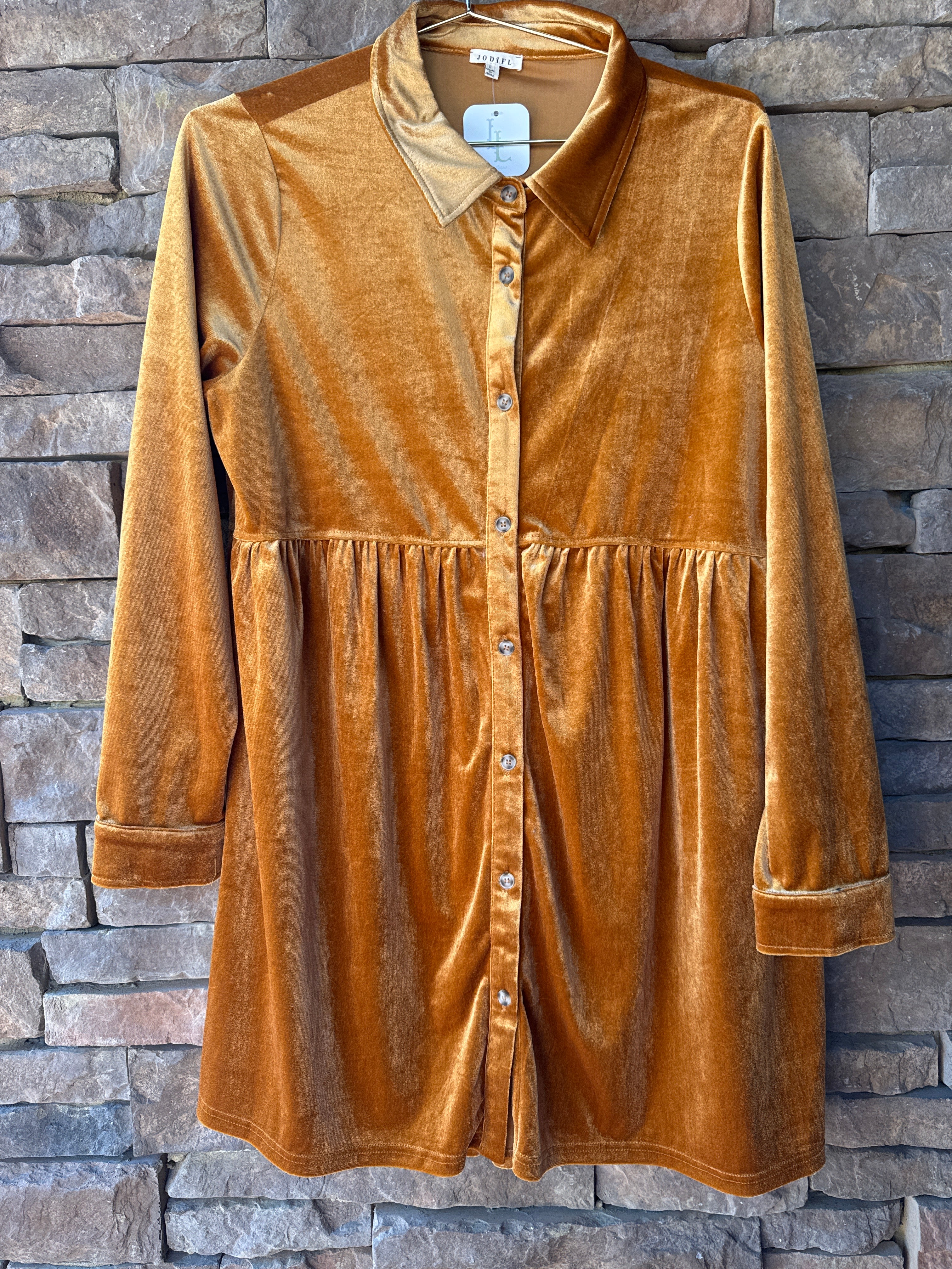 Jodifl Texas Orange Velour LS Swing Dress L