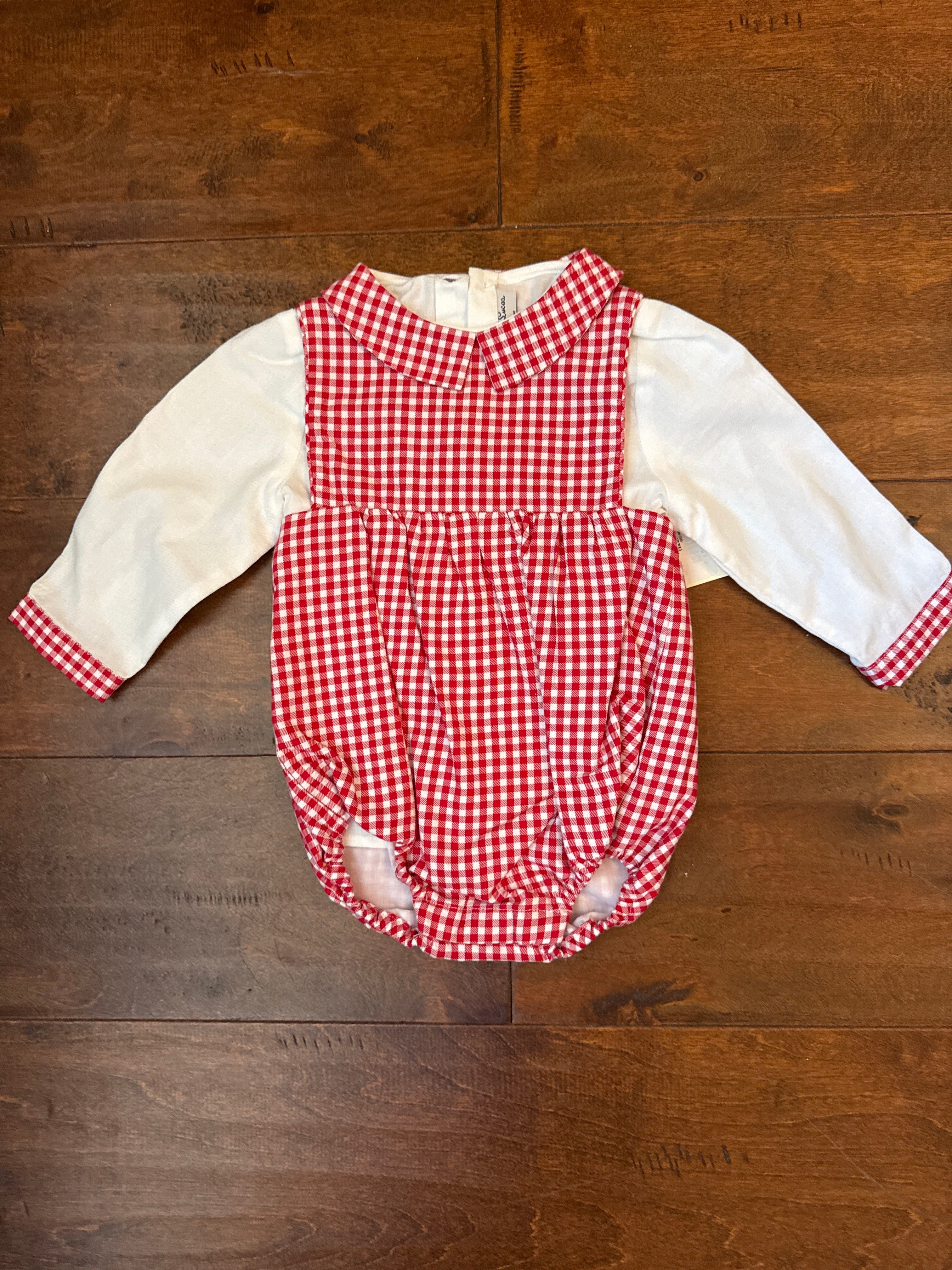 Sophie and Lucas Cottage Check Boy Overall Red 18m