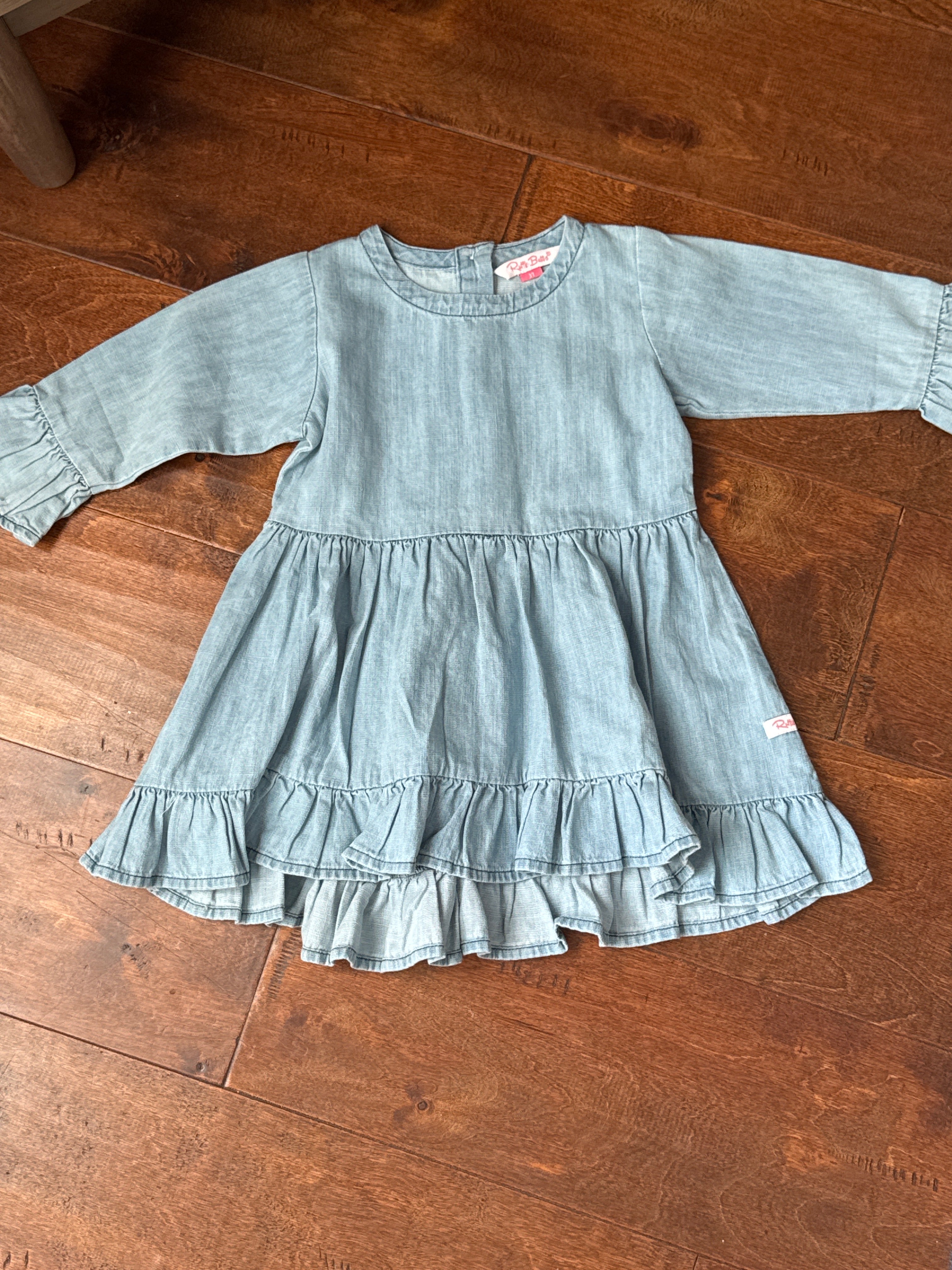 RuffleButts Light Wash Denim High Low Top 3T