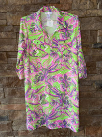 Stella Parker Tickled Pink and Green Shift Dress L