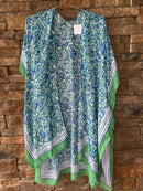 Green Turq Scarf Open front Kimono OS