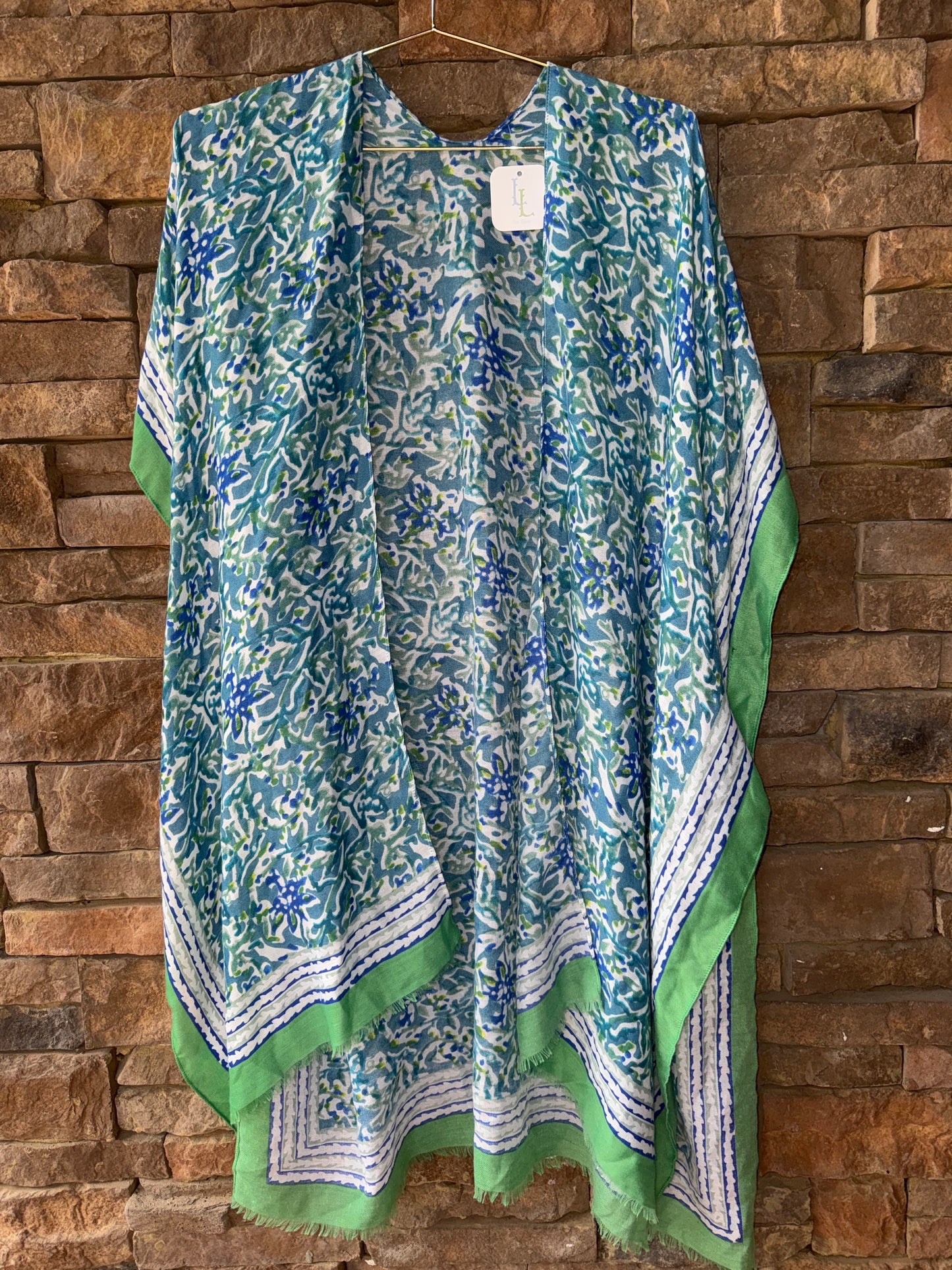 Green Turq Scarf Open front Kimono OS