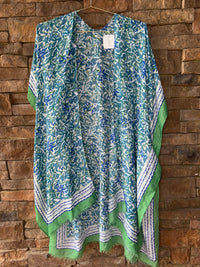 Green Turq Scarf Open front Kimono OS