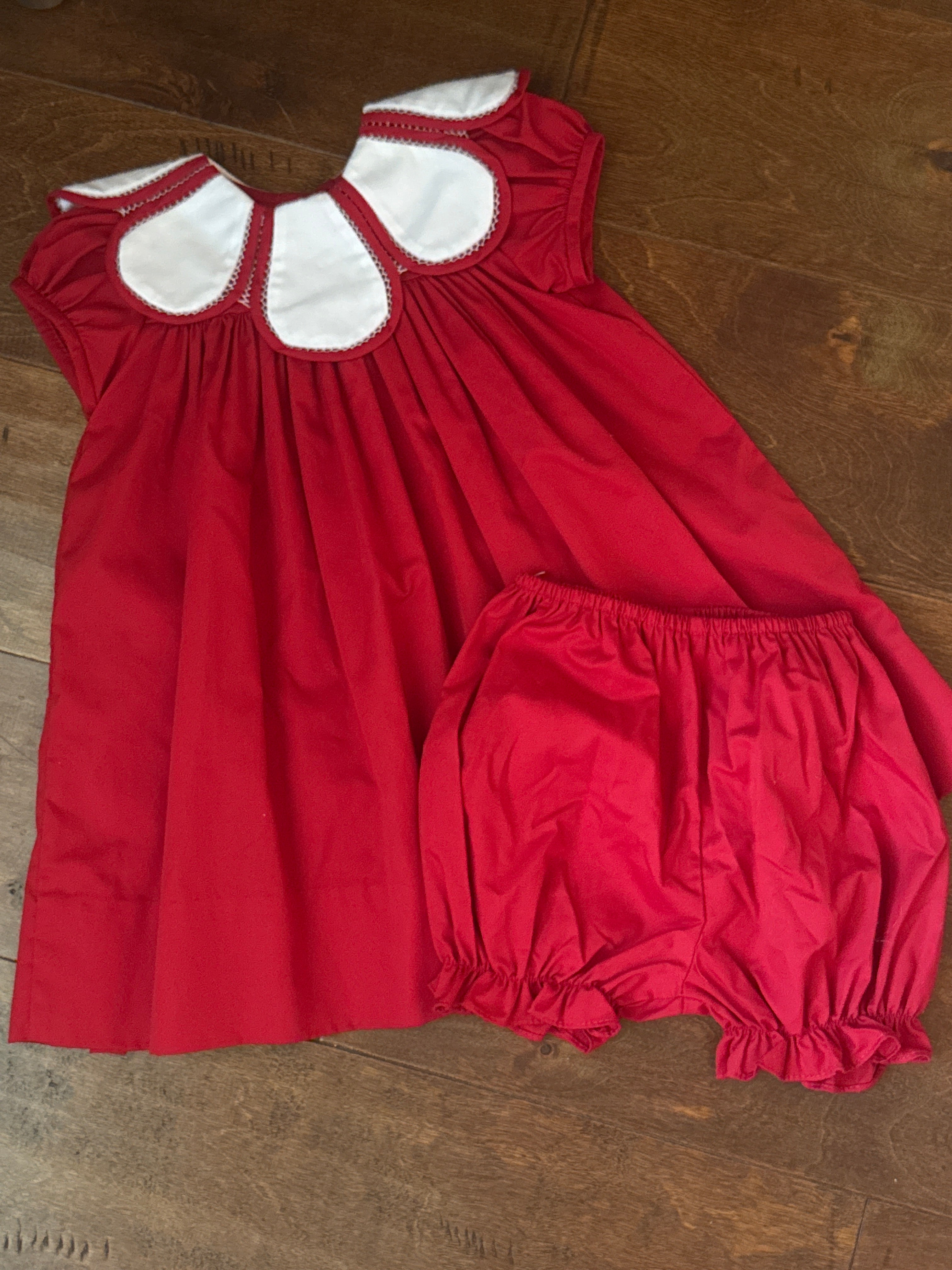 The Proper Peony Red Collared Dress Bloomer Set 18M