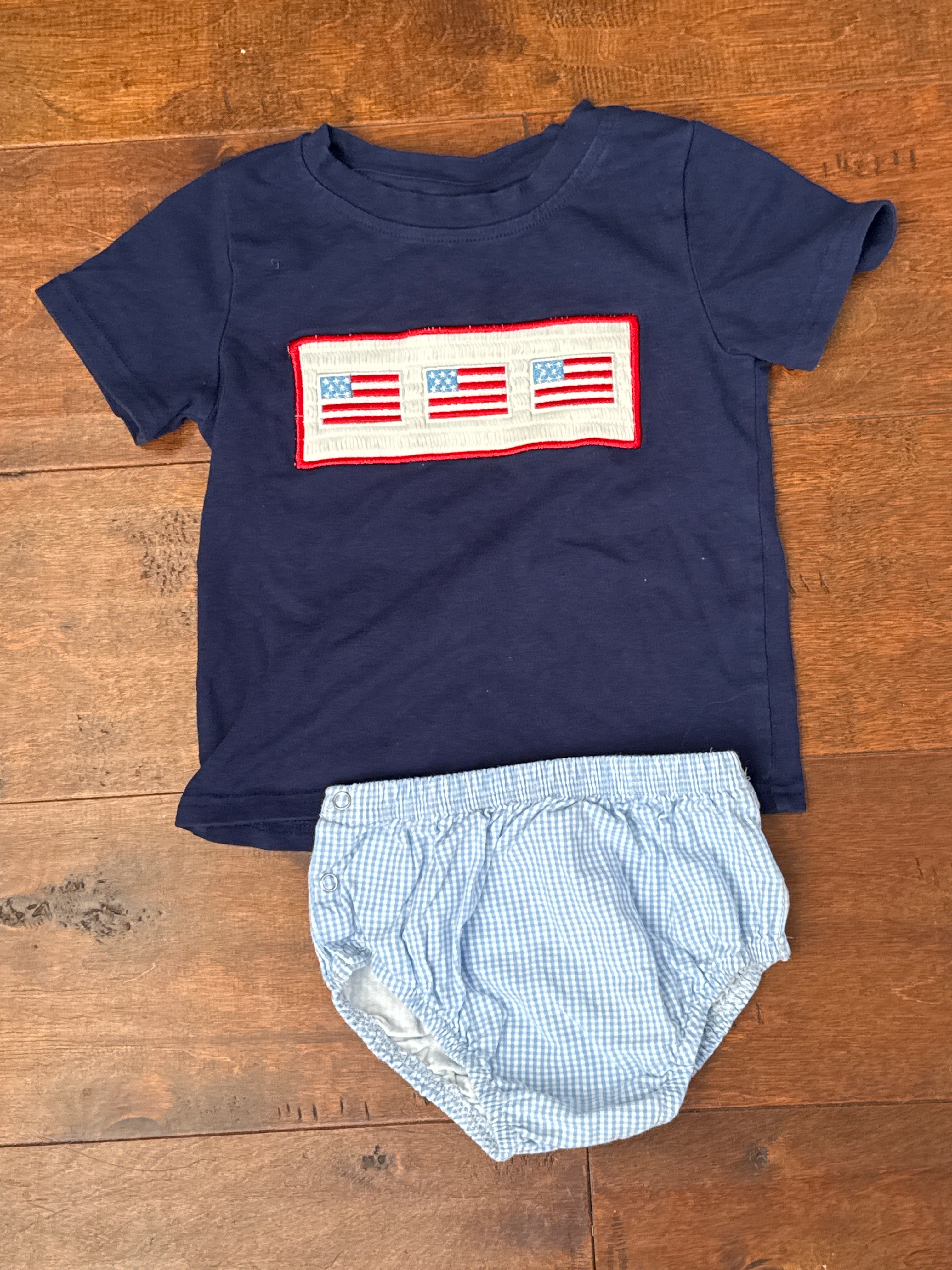 Stitchy Fish American Flag Diaper Set 2T