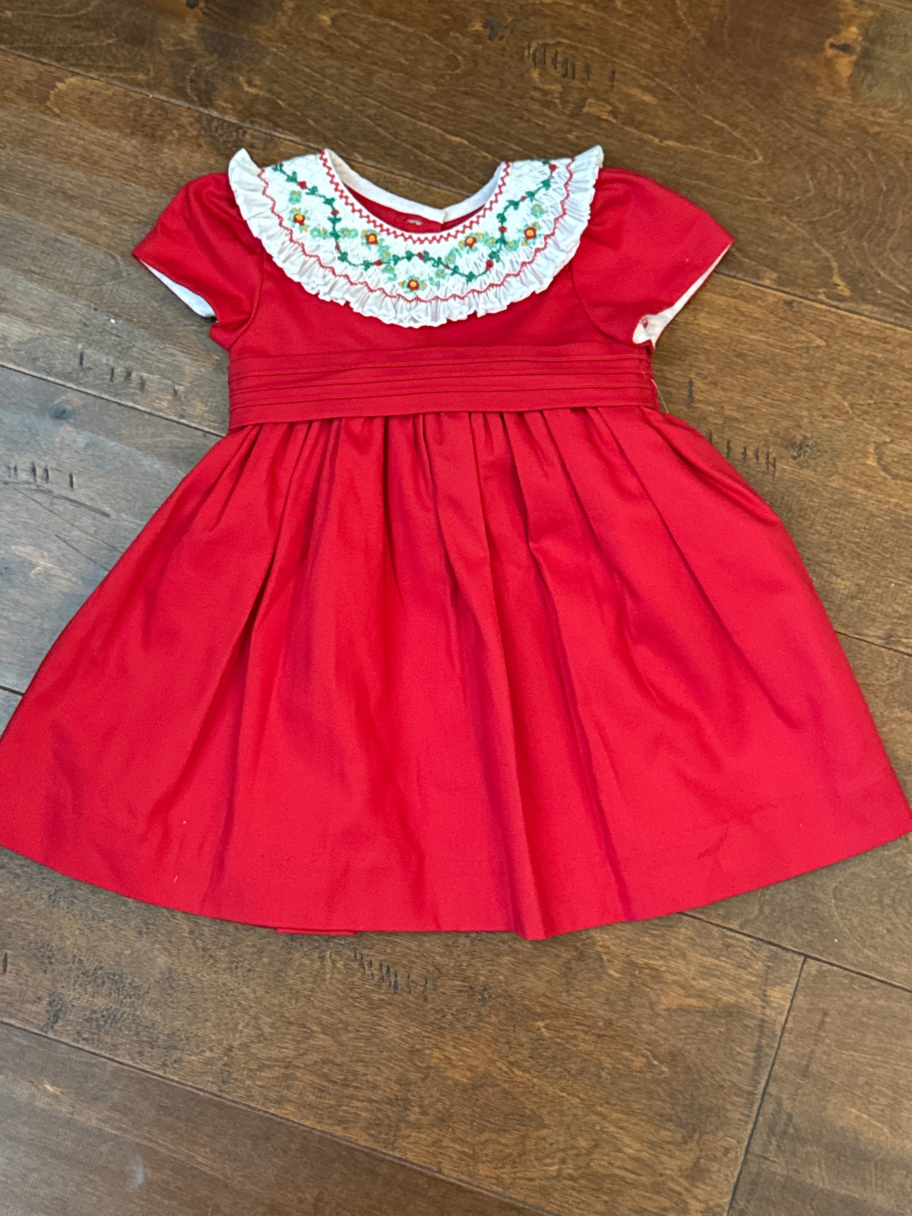 Luli & Me Icy Smock Dress w/Belt Baby Red 6m