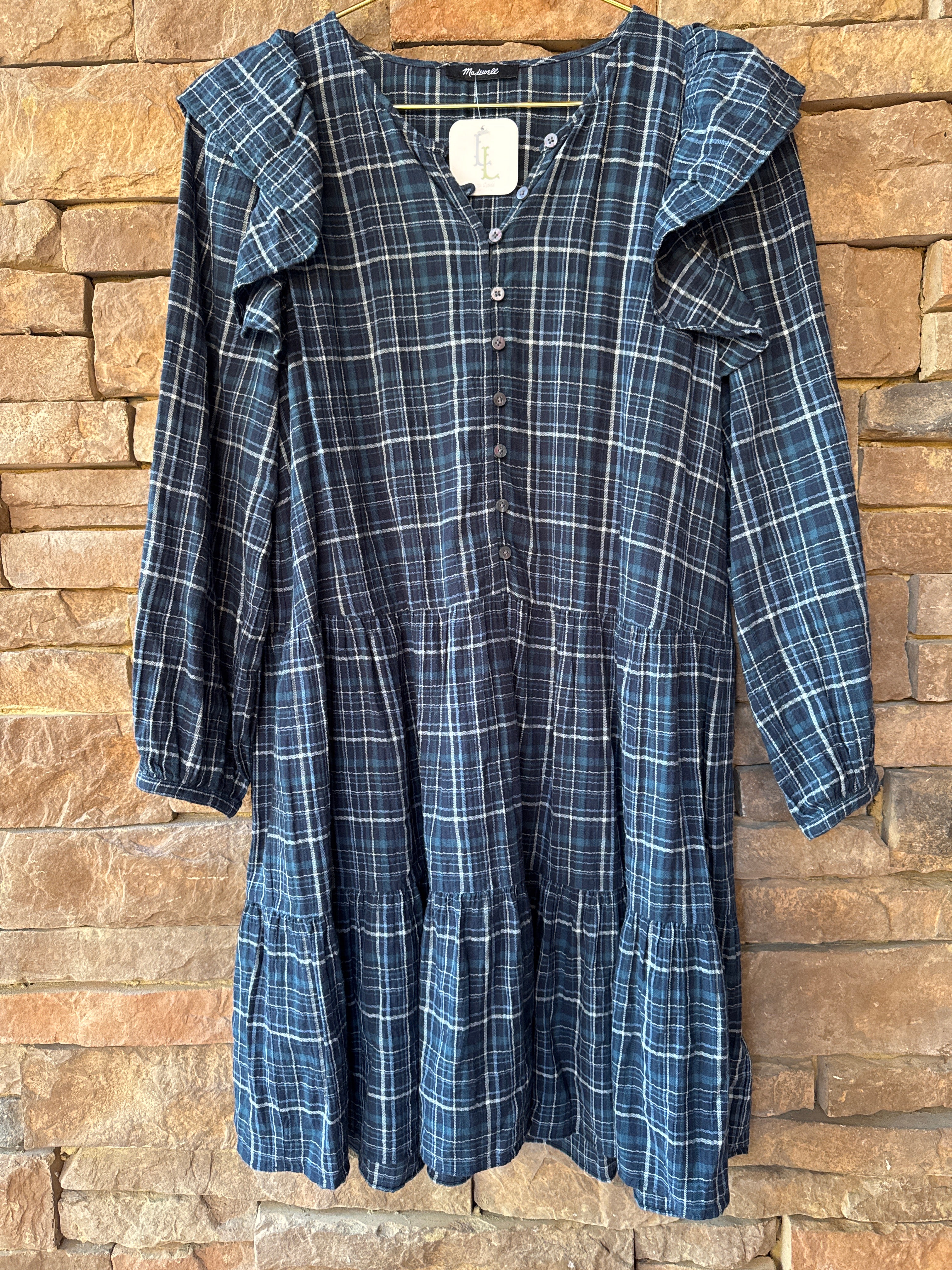 Madewell Blue Light Flannel Drop Hem Dress M