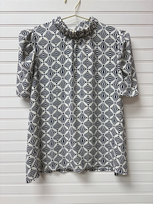 Loft Navy & White Floral Mock Neck Top L