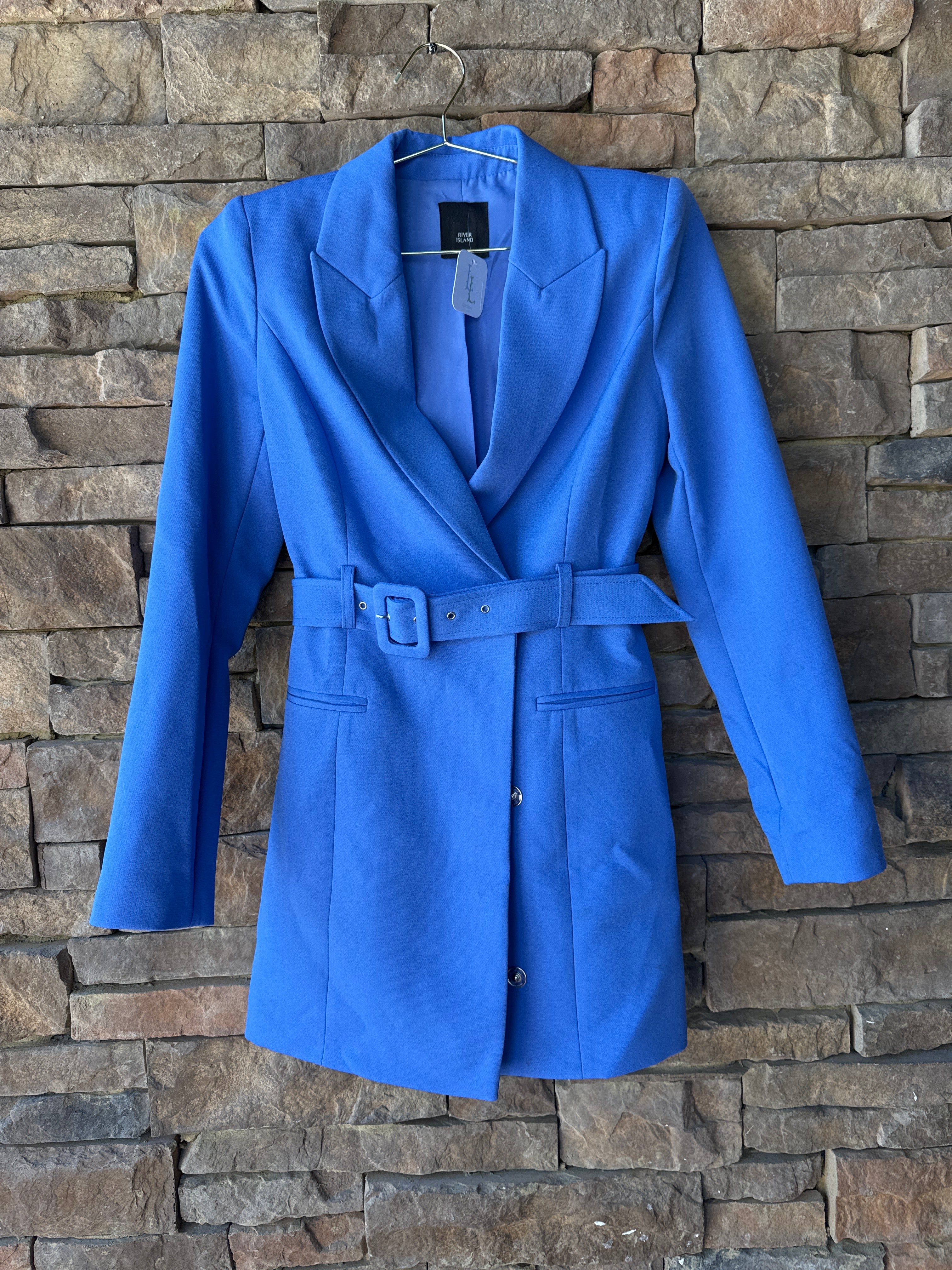 River Island Dusty Blue Suit Jacket Dress S