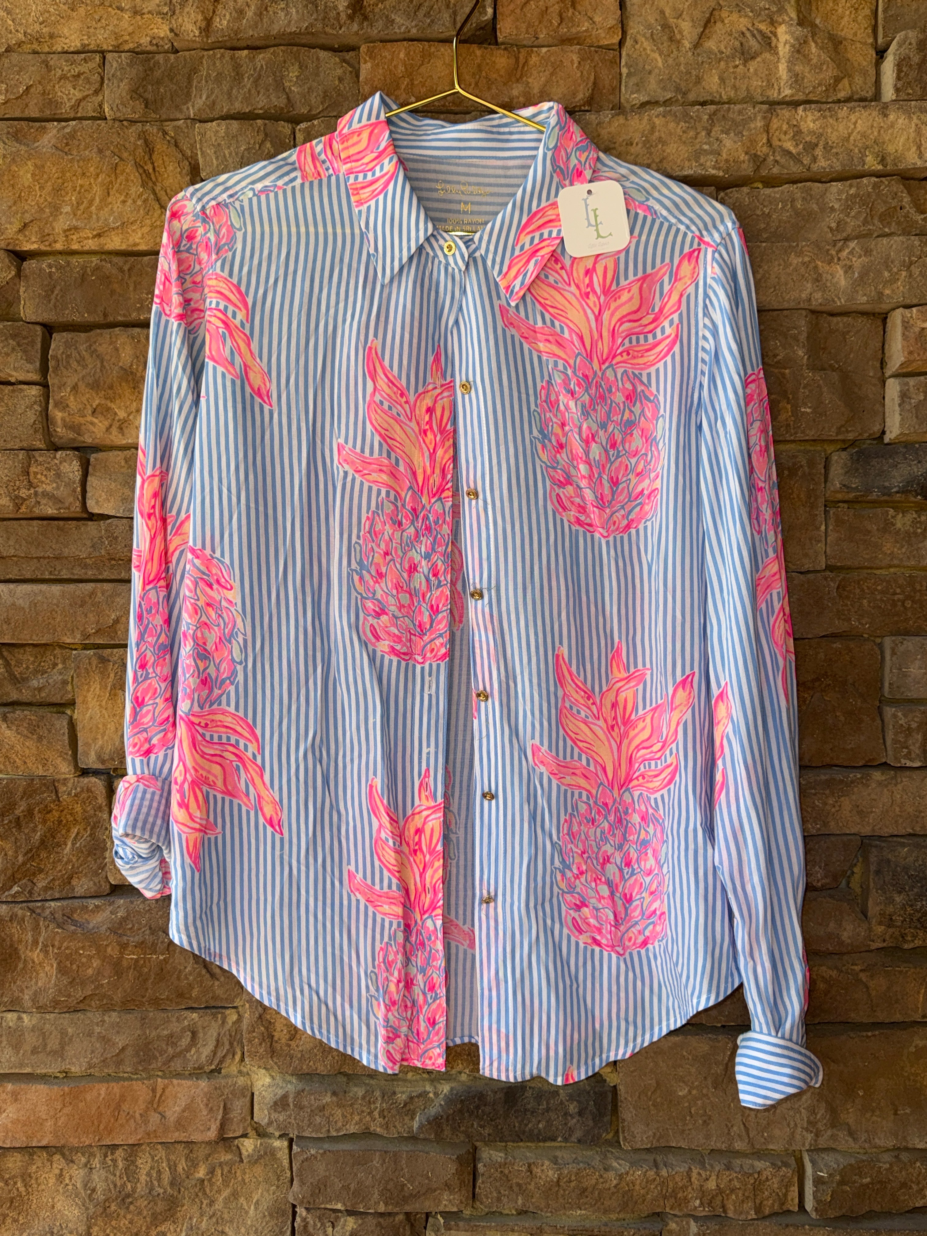 Lilly Pulitzer Striped Tropical Ls Shirt M