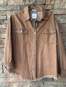 Denim Frayed Button up Ls Top XL