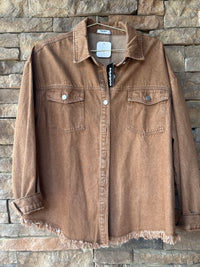 Denim Frayed Button up Ls Top XL