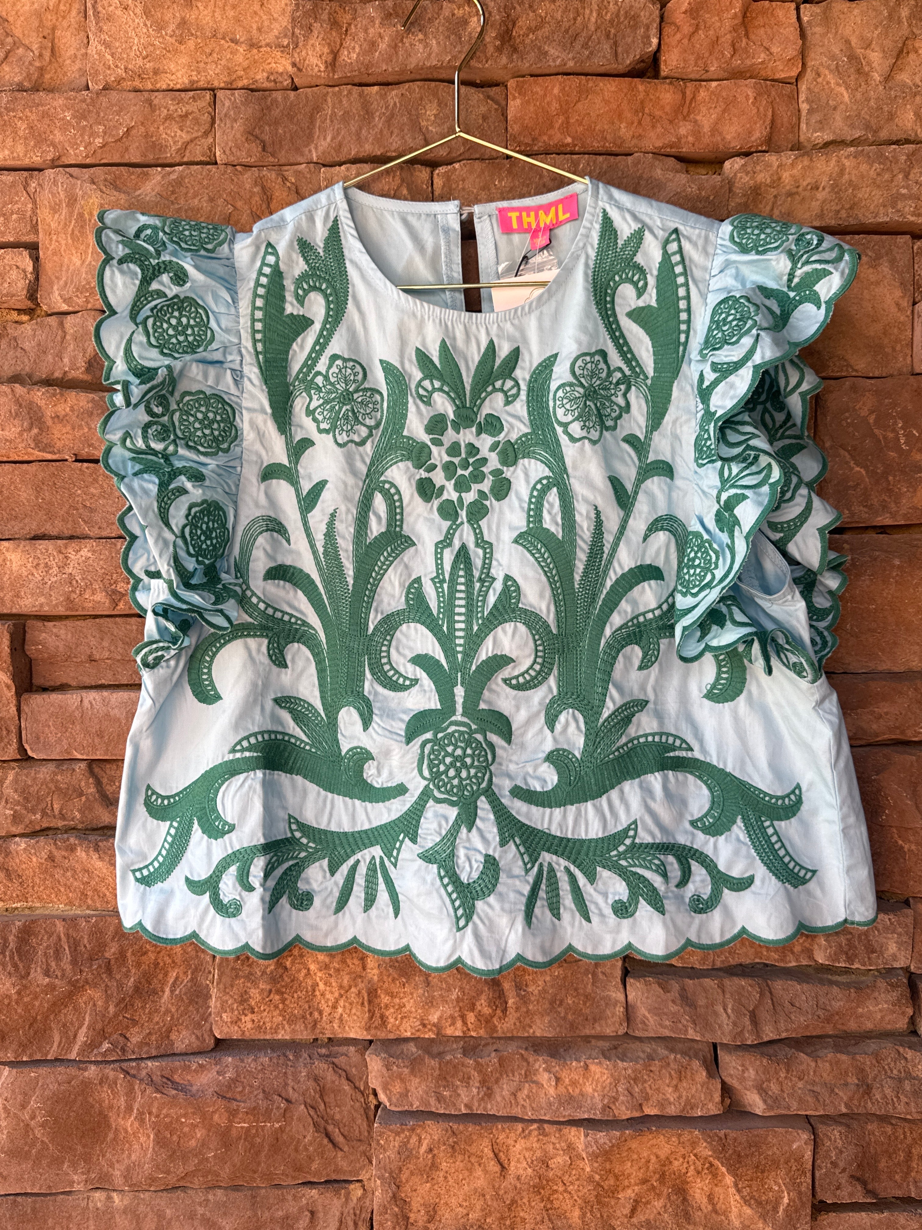 THML Textured Print Ruffle Top S