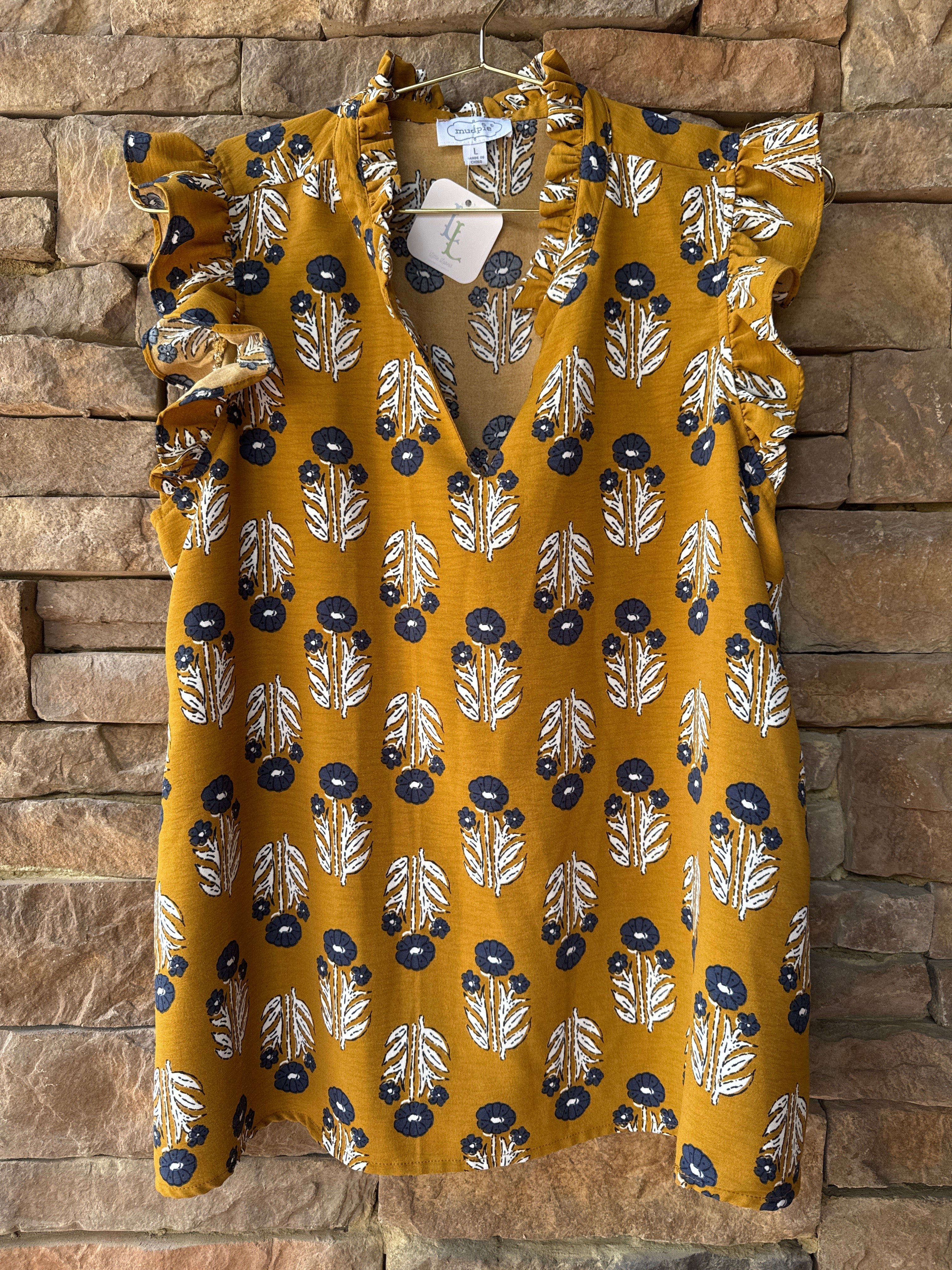 Mudpie Brown Flutter sleeve Top L