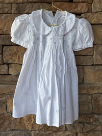 White Smocked Blue Floral Collared Dress 2T