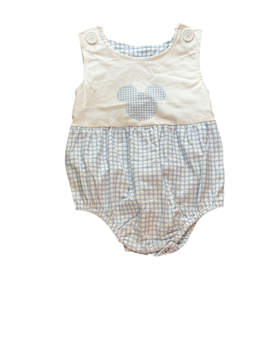 Mouse Blue Gingham Bubble 6-12m