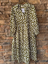 Umgee Olive & Cream Maxi Dress M