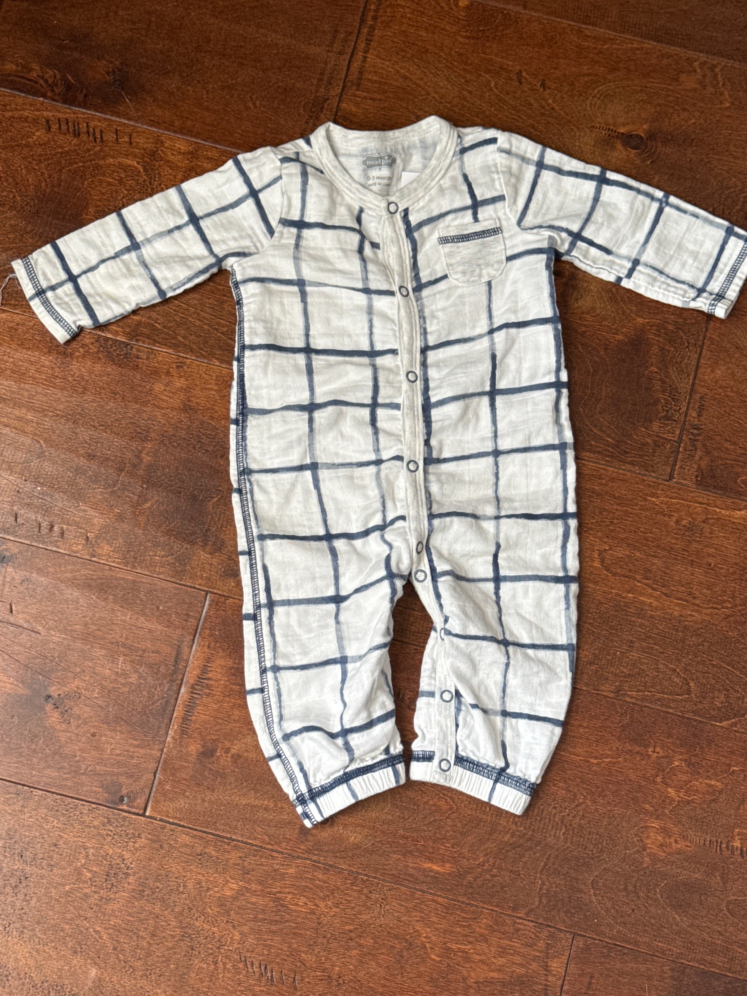 Mudpie Cotton Blue Stripe Romper 0-3m