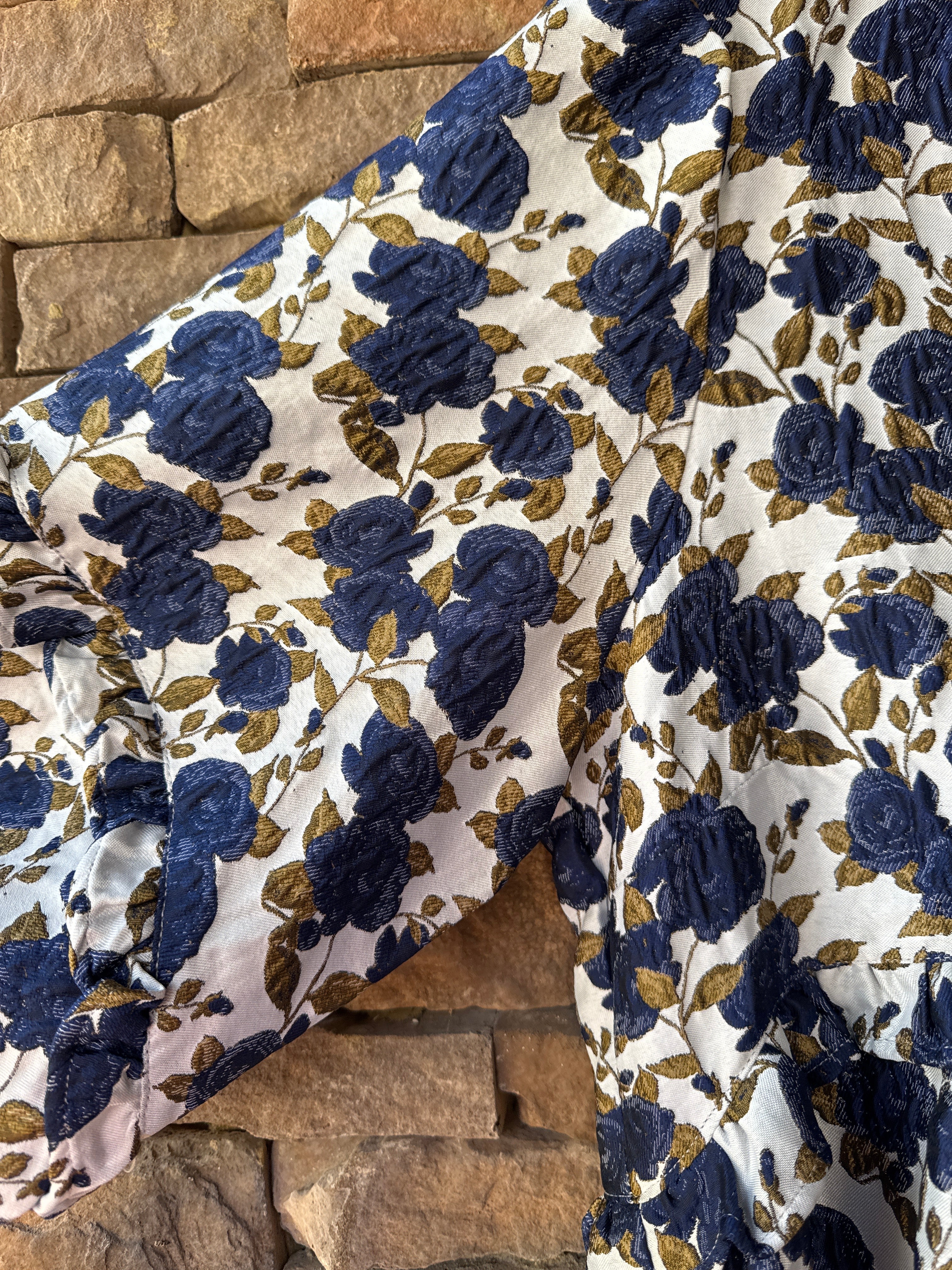 Entro Brown and Navy Floral LS Dress L