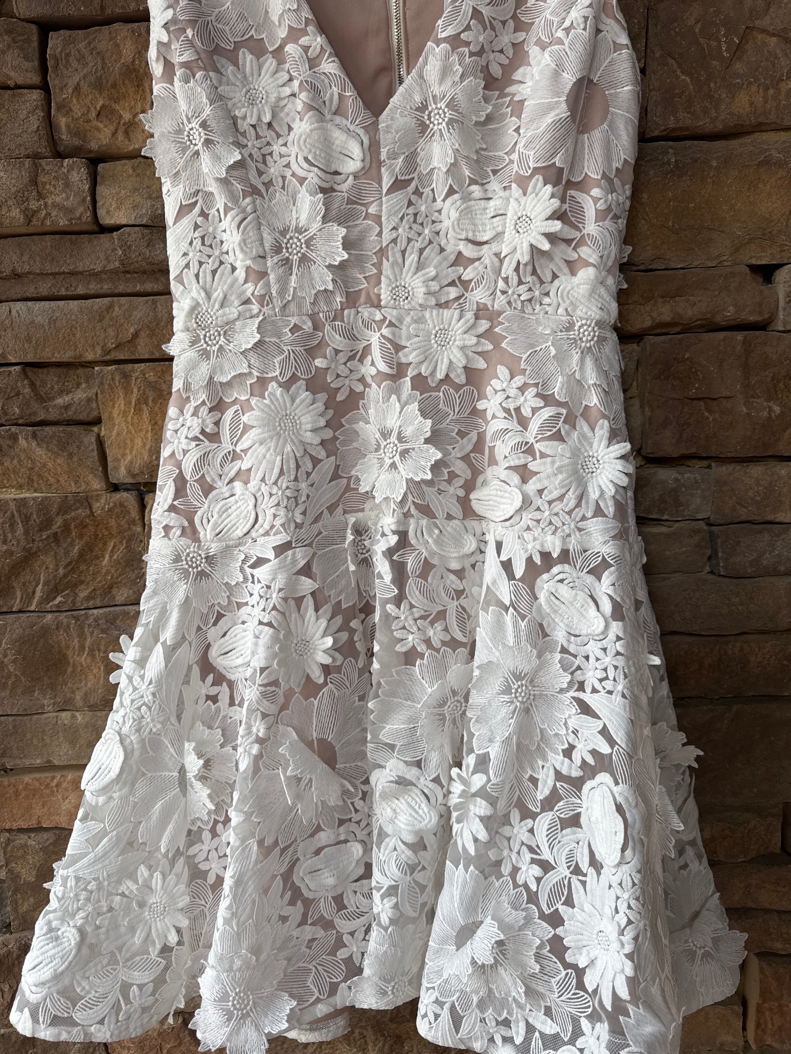 BHLDN Sleeveless 3D Floral V Neck Swing Mini Dress 4