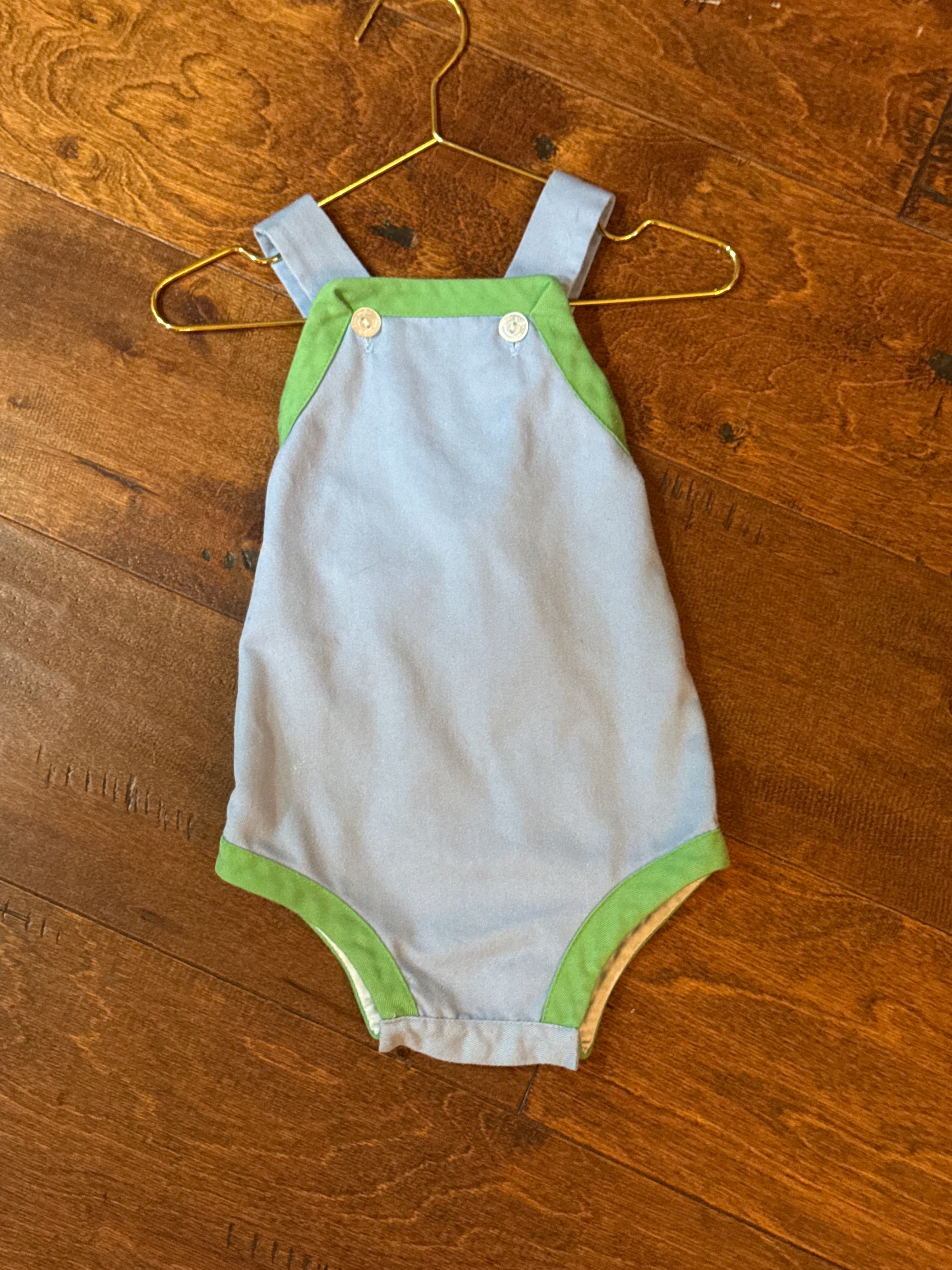 Little English Blue and Green Sunsuit 12m