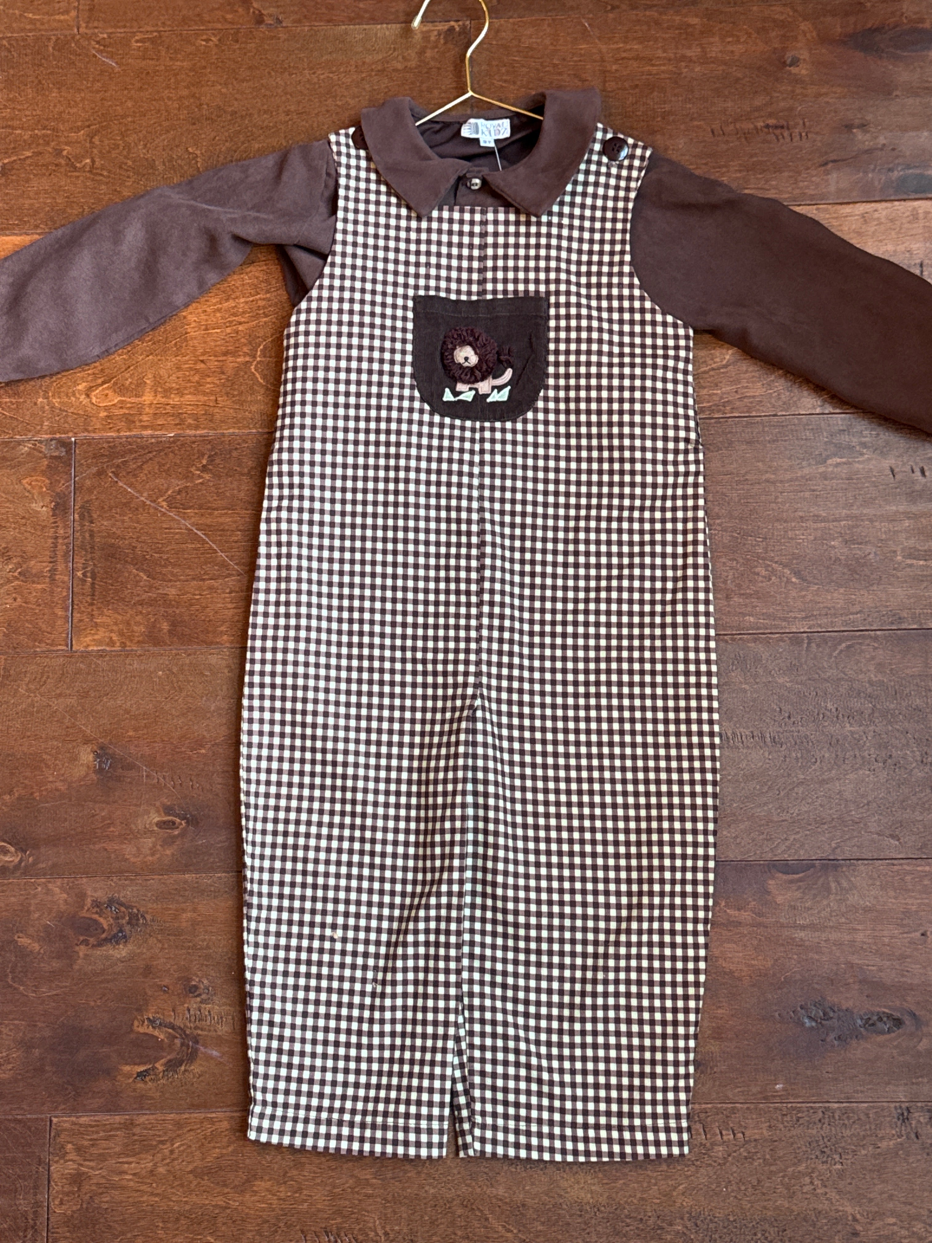 Royal Kids Brown Gingham Lion Longall 3T