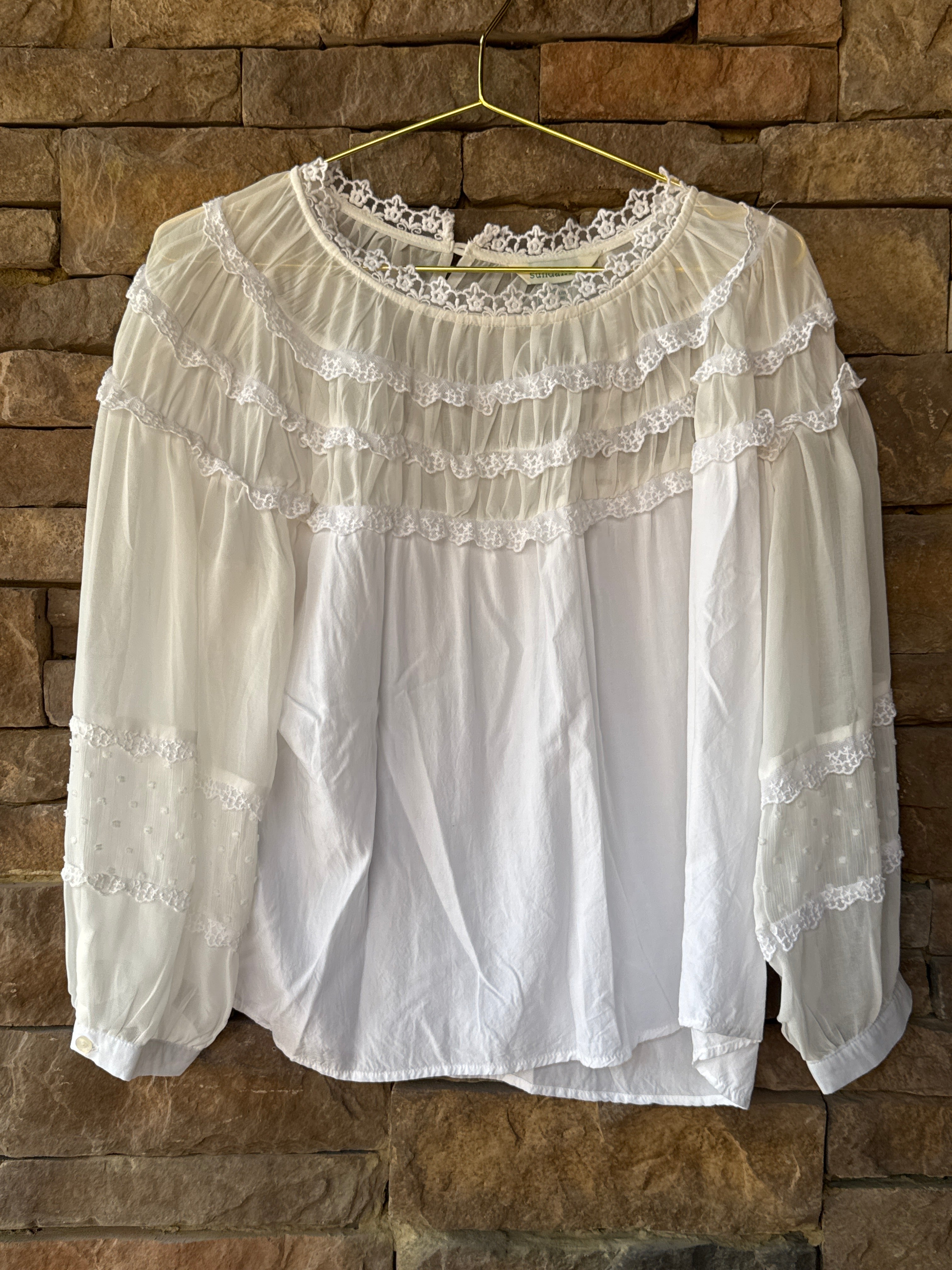 Sundance White Lace Detail Ls Blouse XL