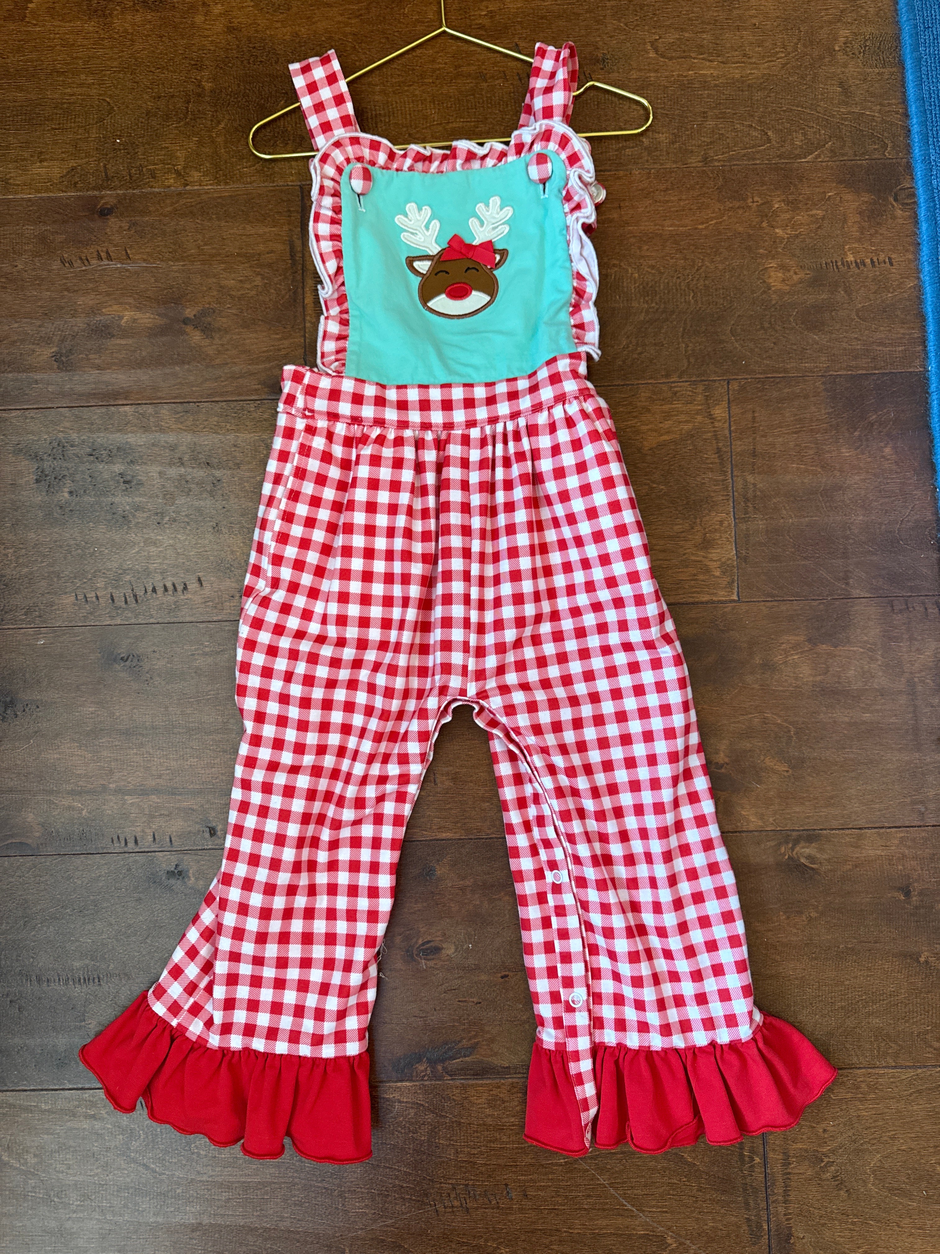 Gingham Reindeer Romper 2T
