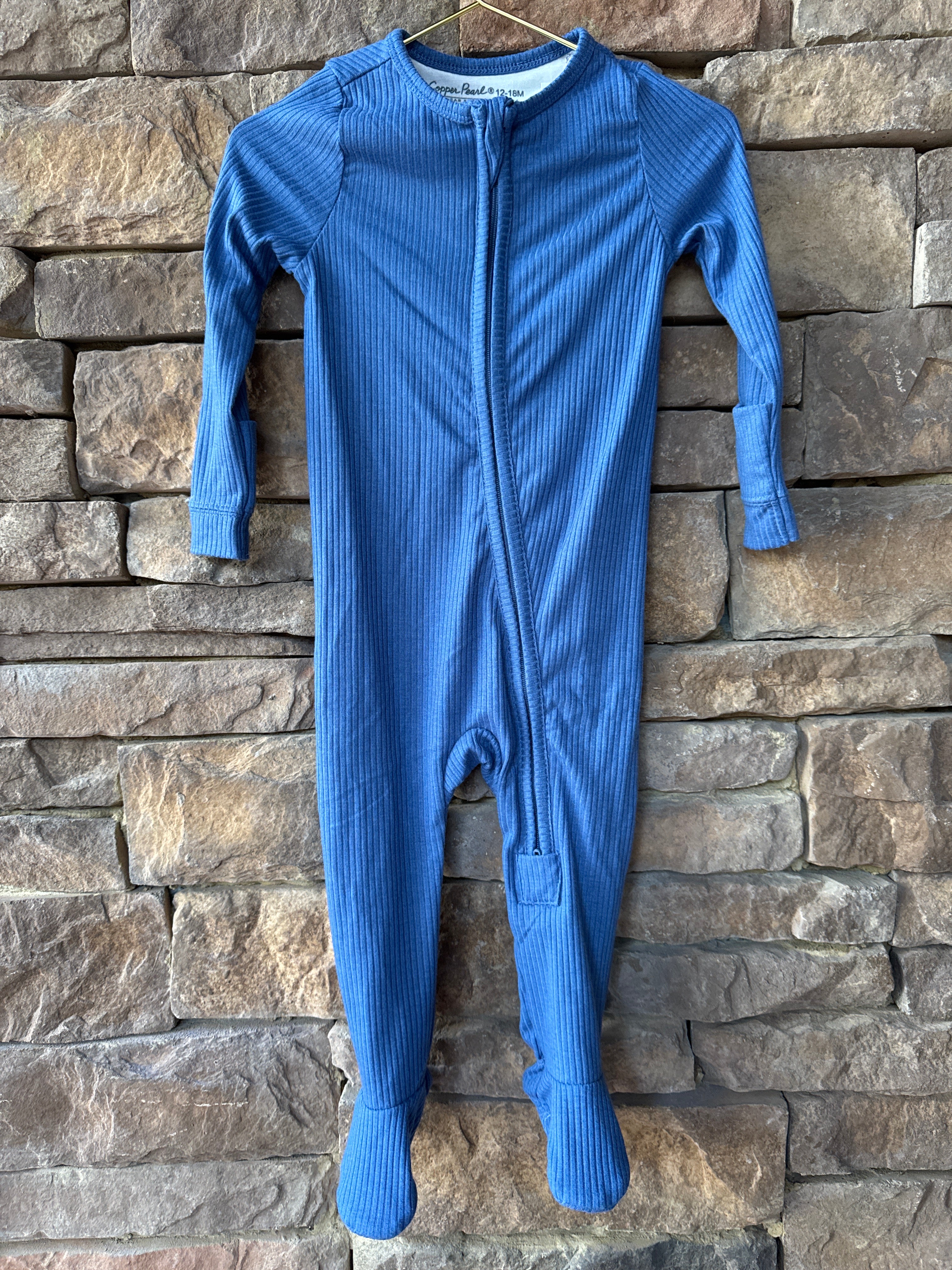Copper Pearl Blue Ribbed Zipper 12-18M