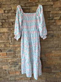 Busy Bee Smocked Floral Smocked Maxi Dress L