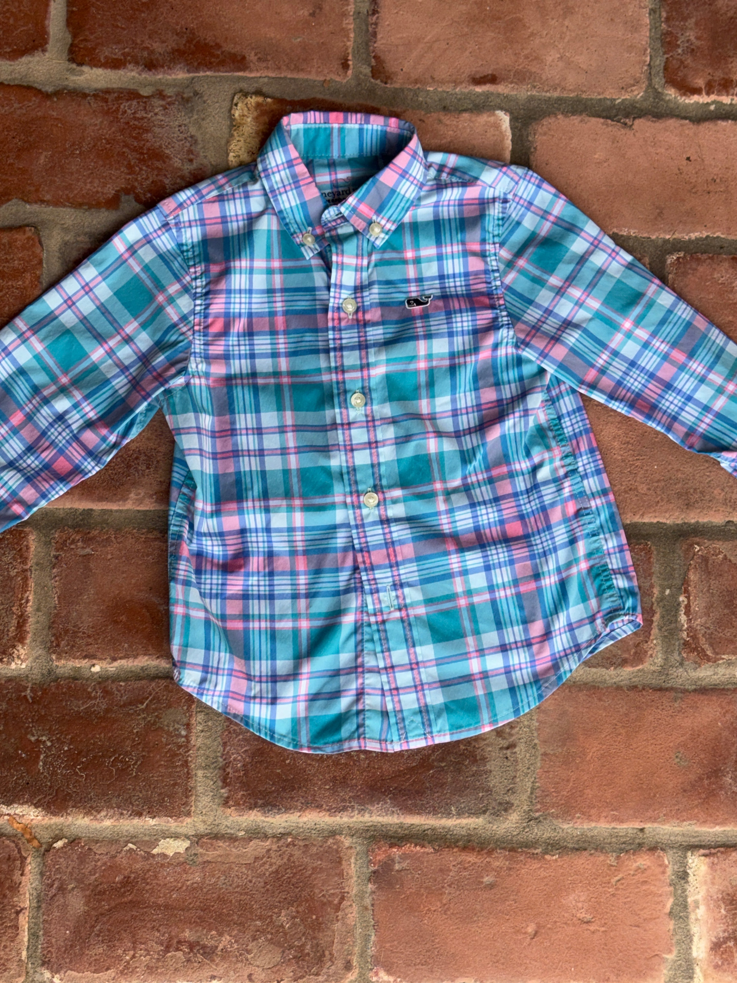 Vineyard Vines Performance Ls Shirt Pink/Turq 2T