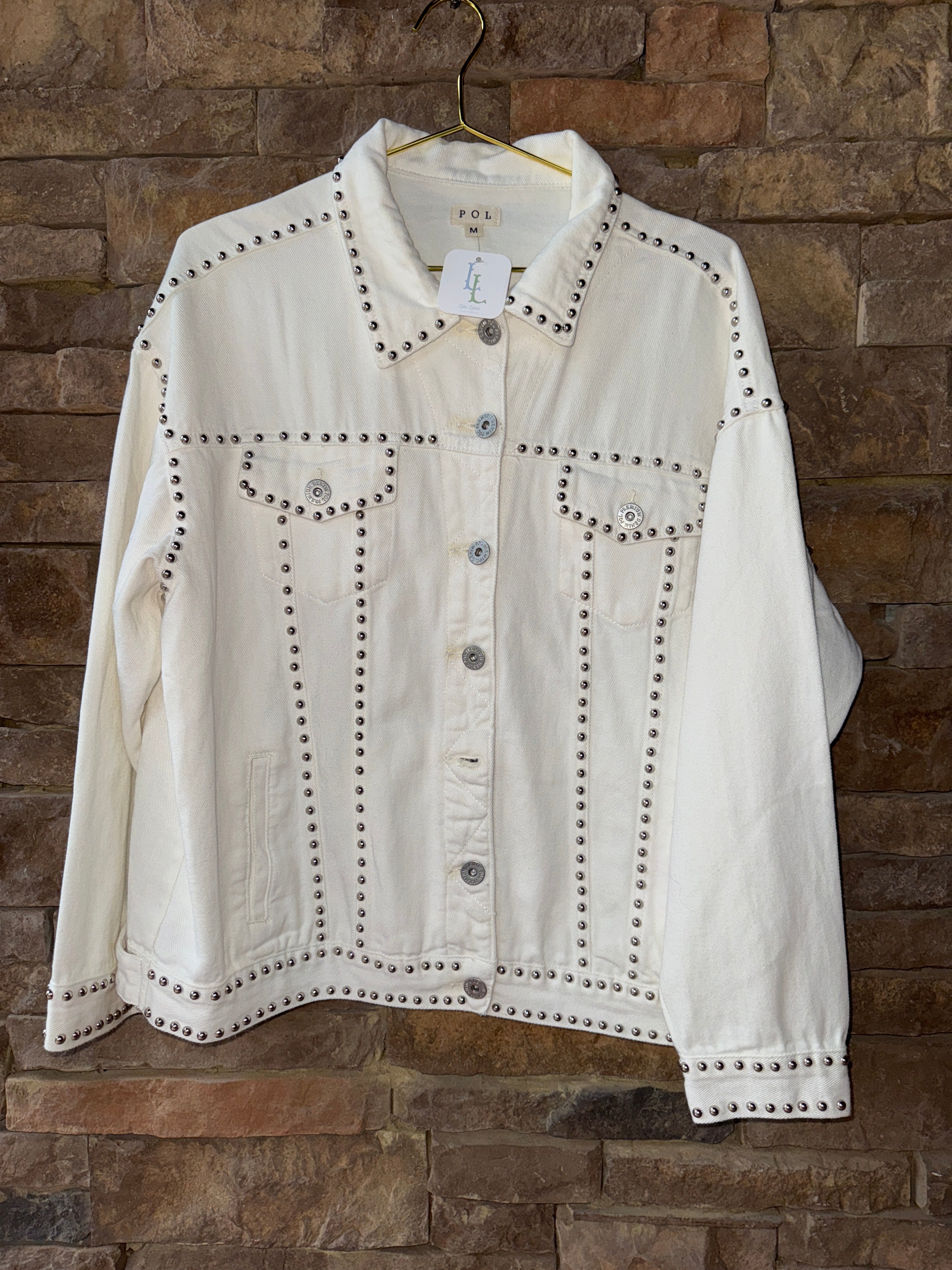 POL Denim White Studded Jacket M