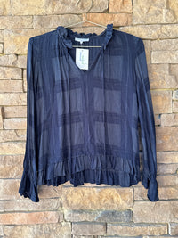 Waverly Grey LS Ruffle Patchwork Top S