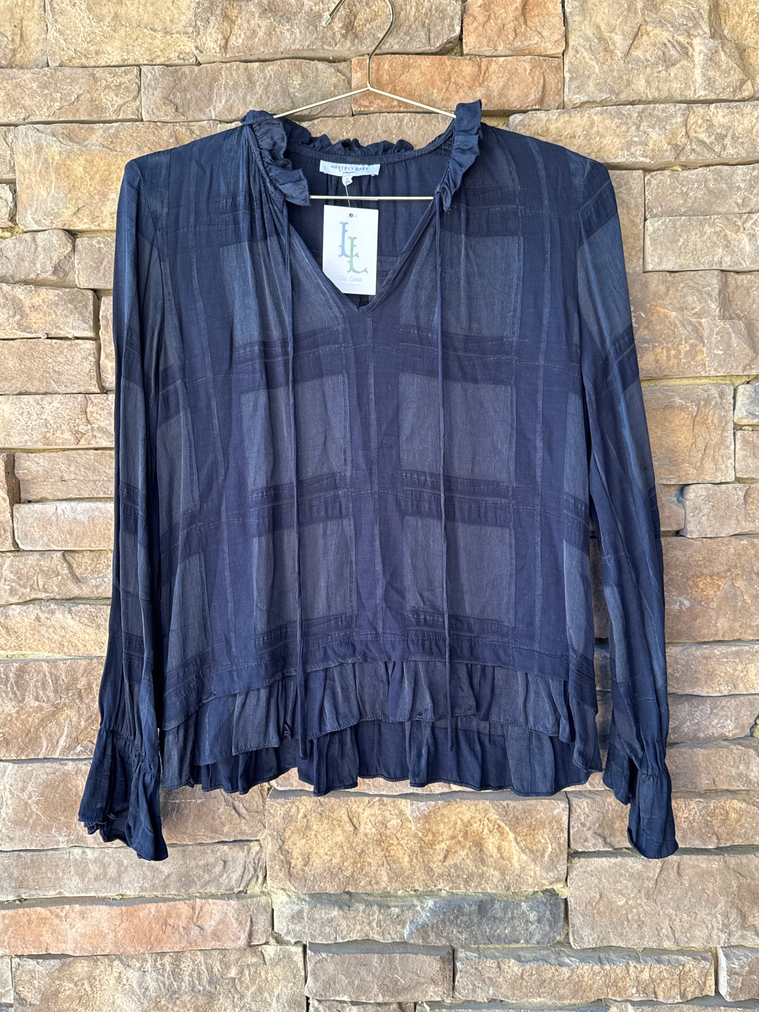 Waverly Grey LS Ruffle Patchwork Top S