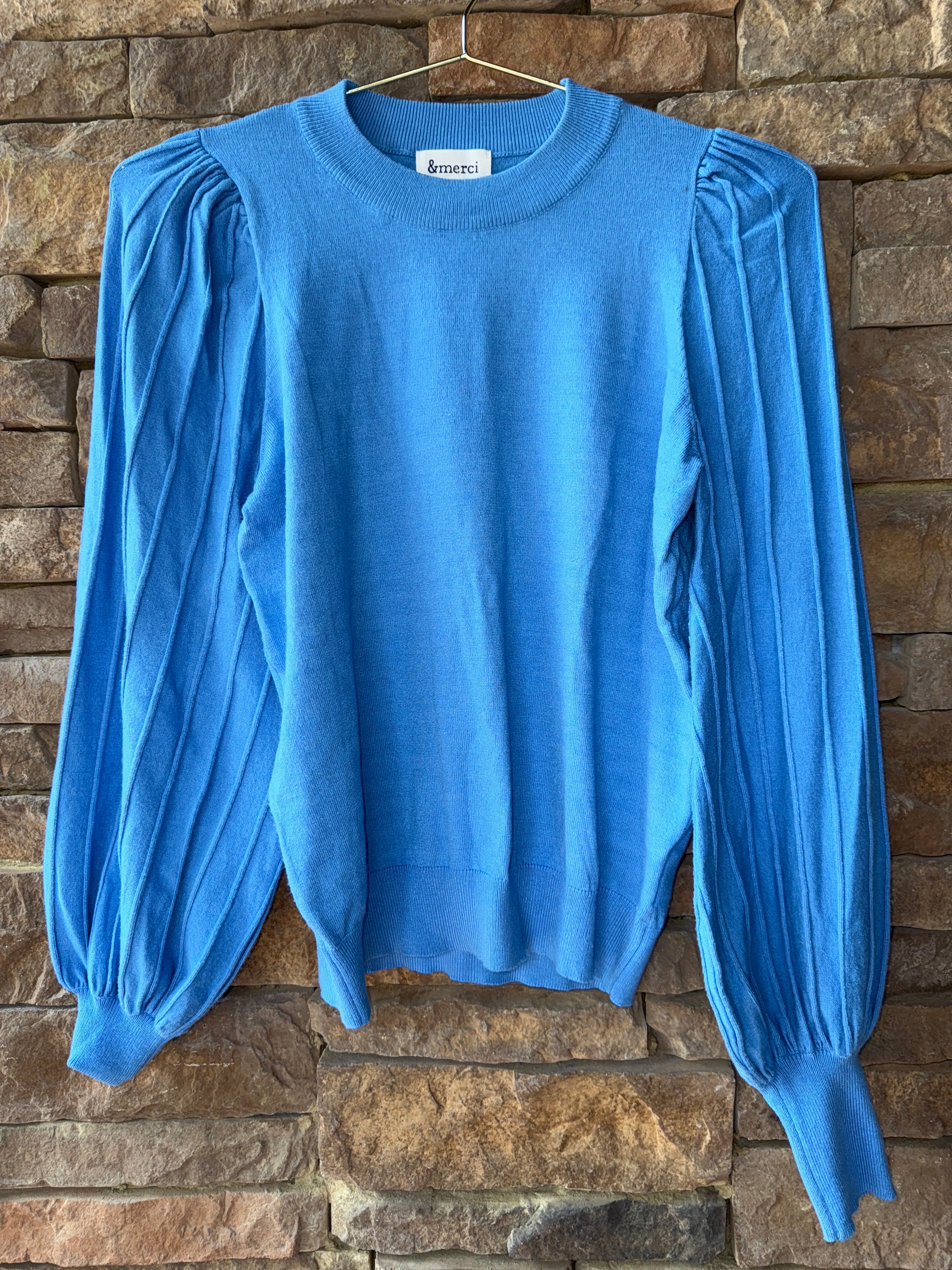 &Merci Blue Puff Sleeve Sweater M