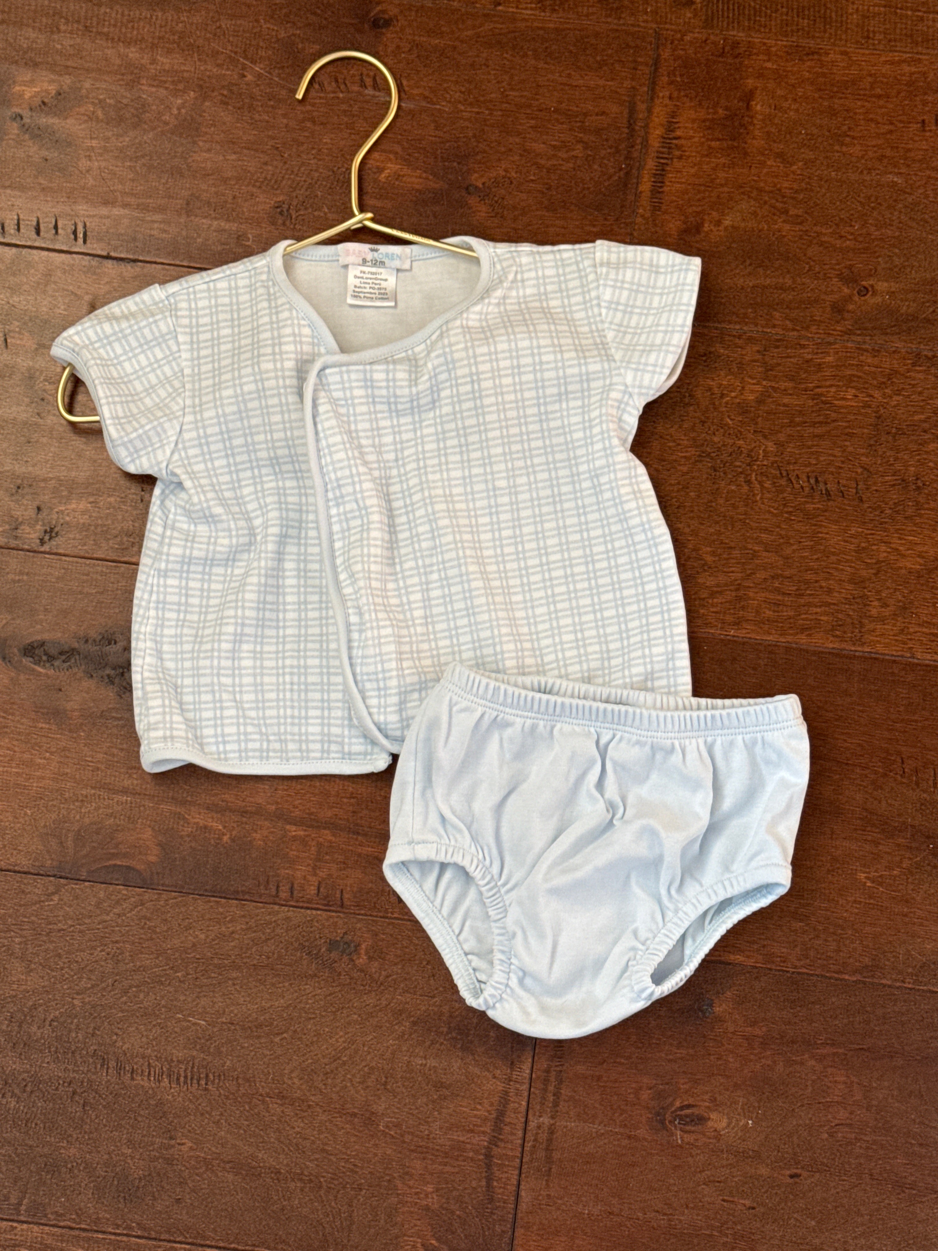 Baby Loren Blue and White Pima Diaper Set 9-12m