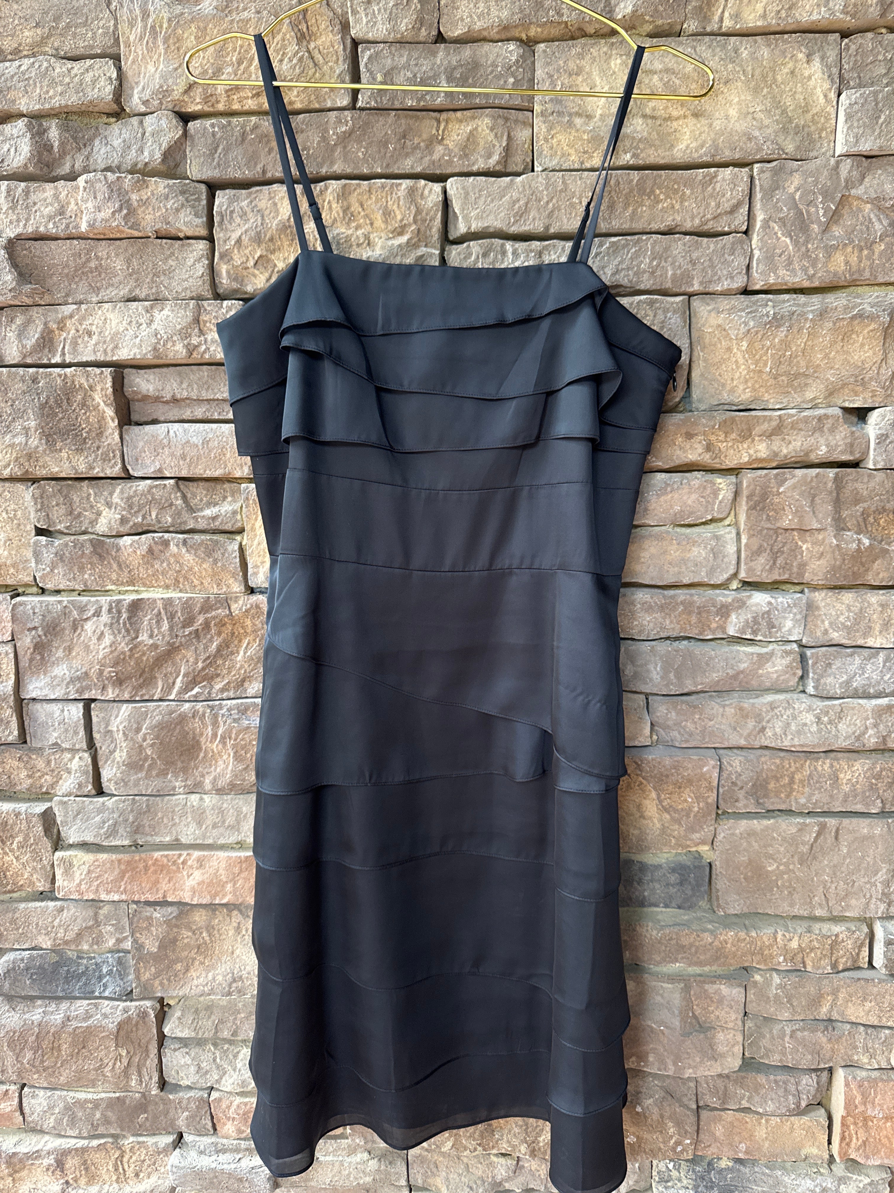 WHBM Tiered Ruffled Strap Dress Black 8