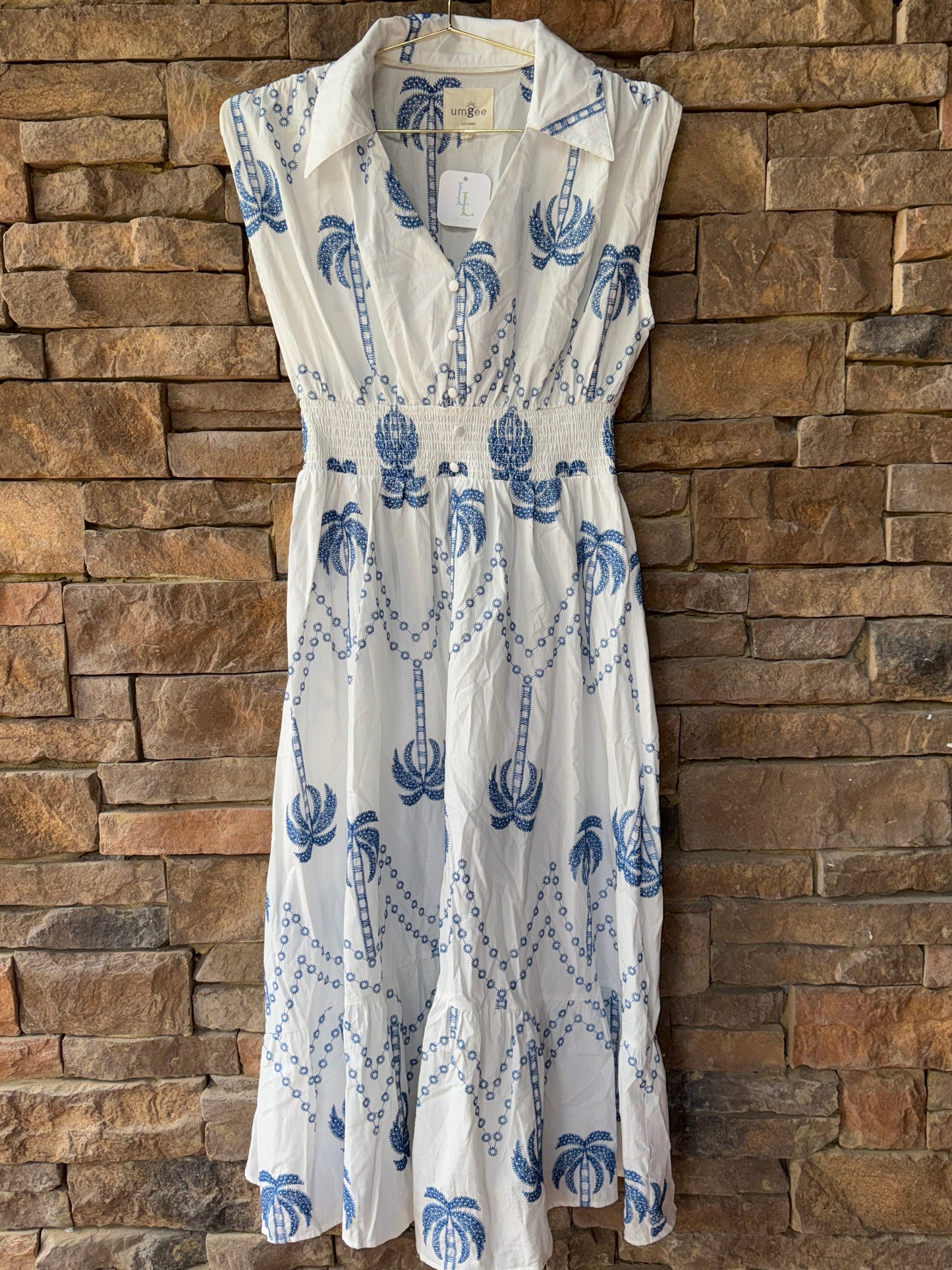 Umgee Palm Blue and White Dress S