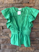 Entro Green Eyelet Tie Front Top L