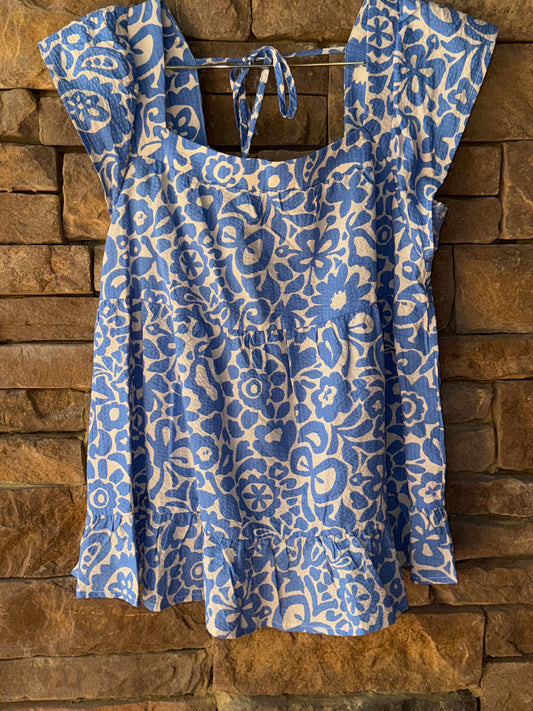 Ces Femme Blue Tie Back Floral Top S