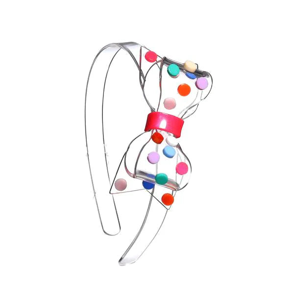 Headband - Clear Bow with Colorful Dots
